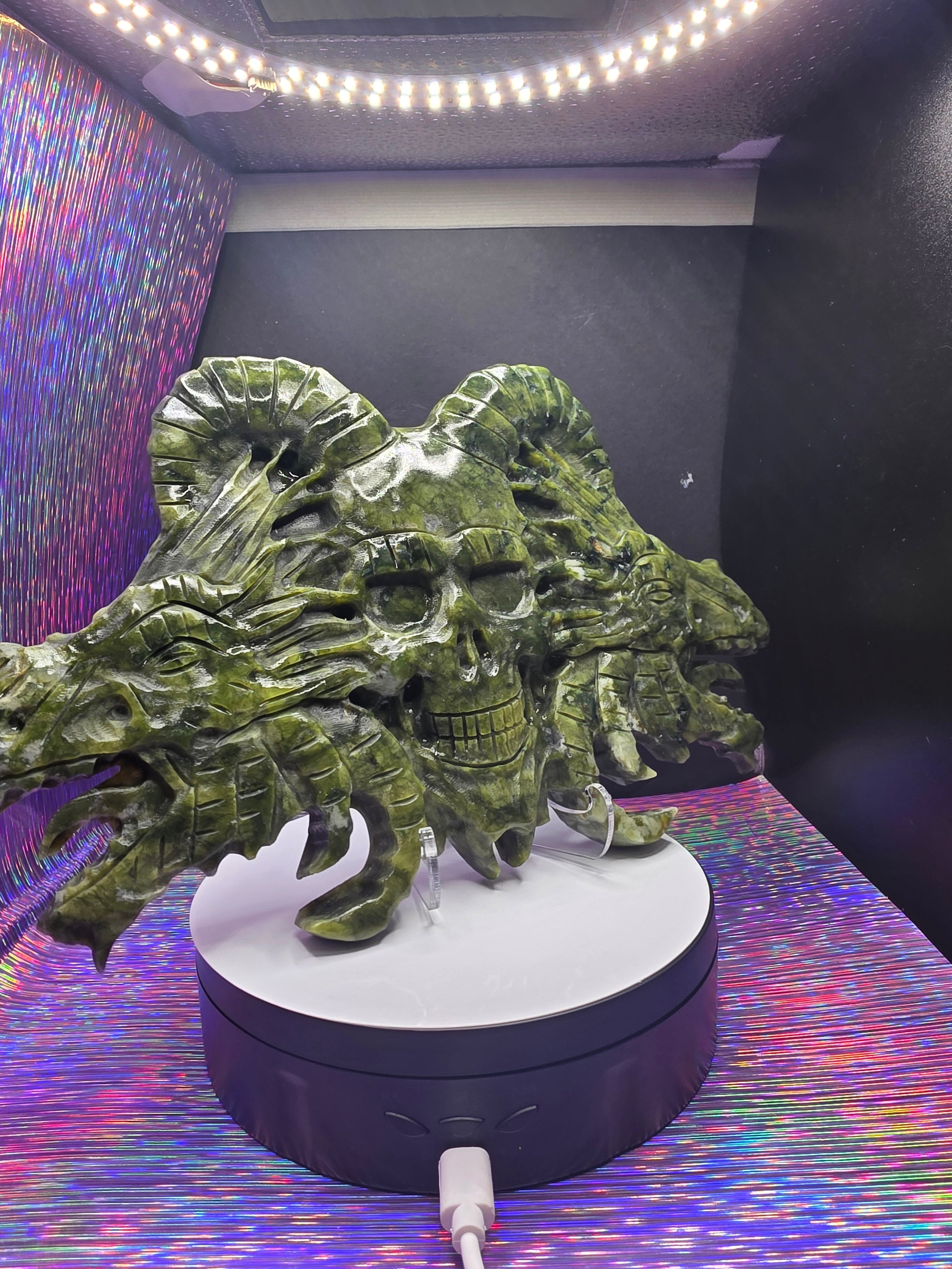 Nephrite Jade Skull with Dragon Carving