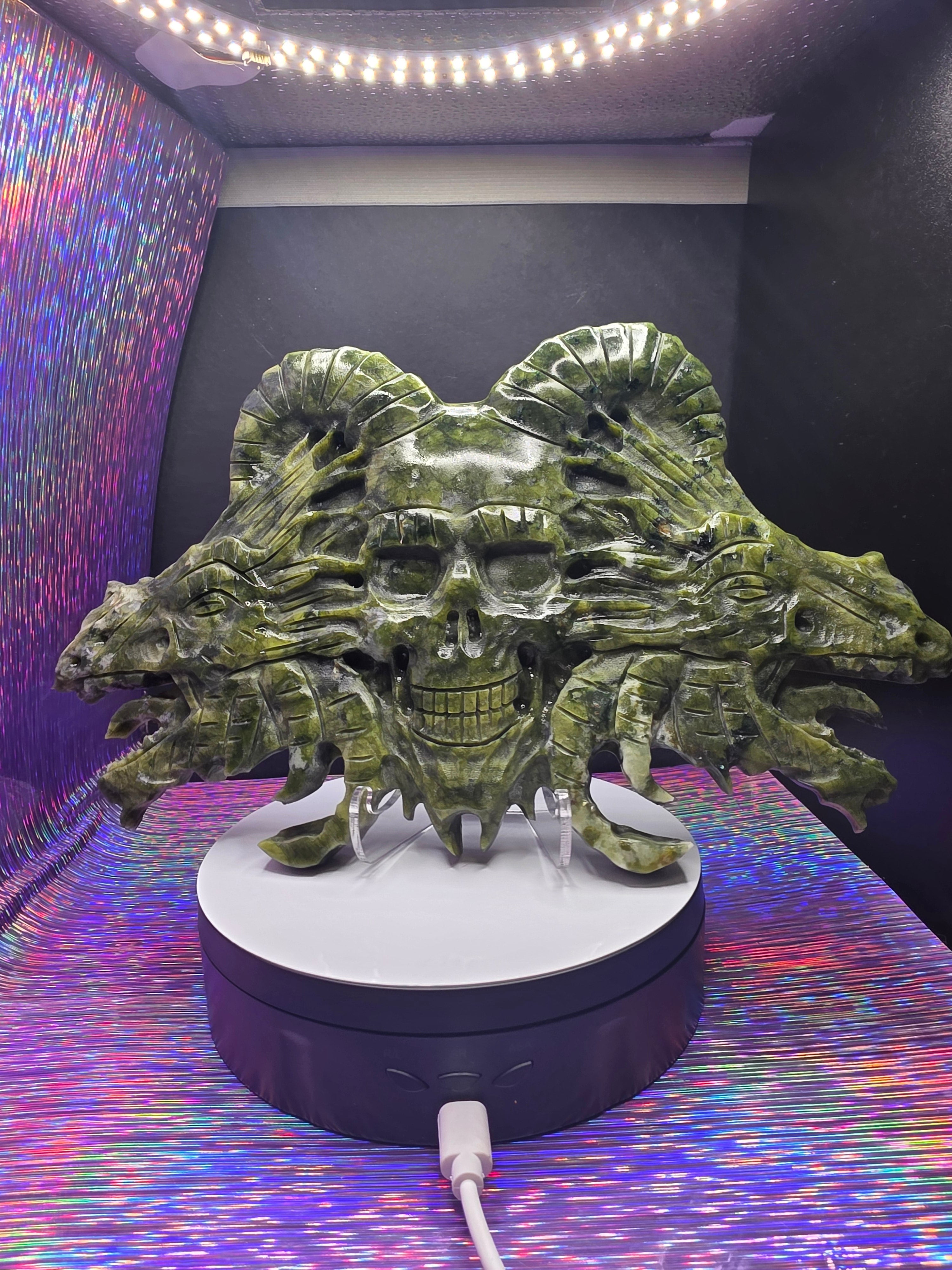 Nephrite Jade Skull with Dragon Carving
