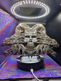 Leopard Skin Jasper Skull with Dragon Carving