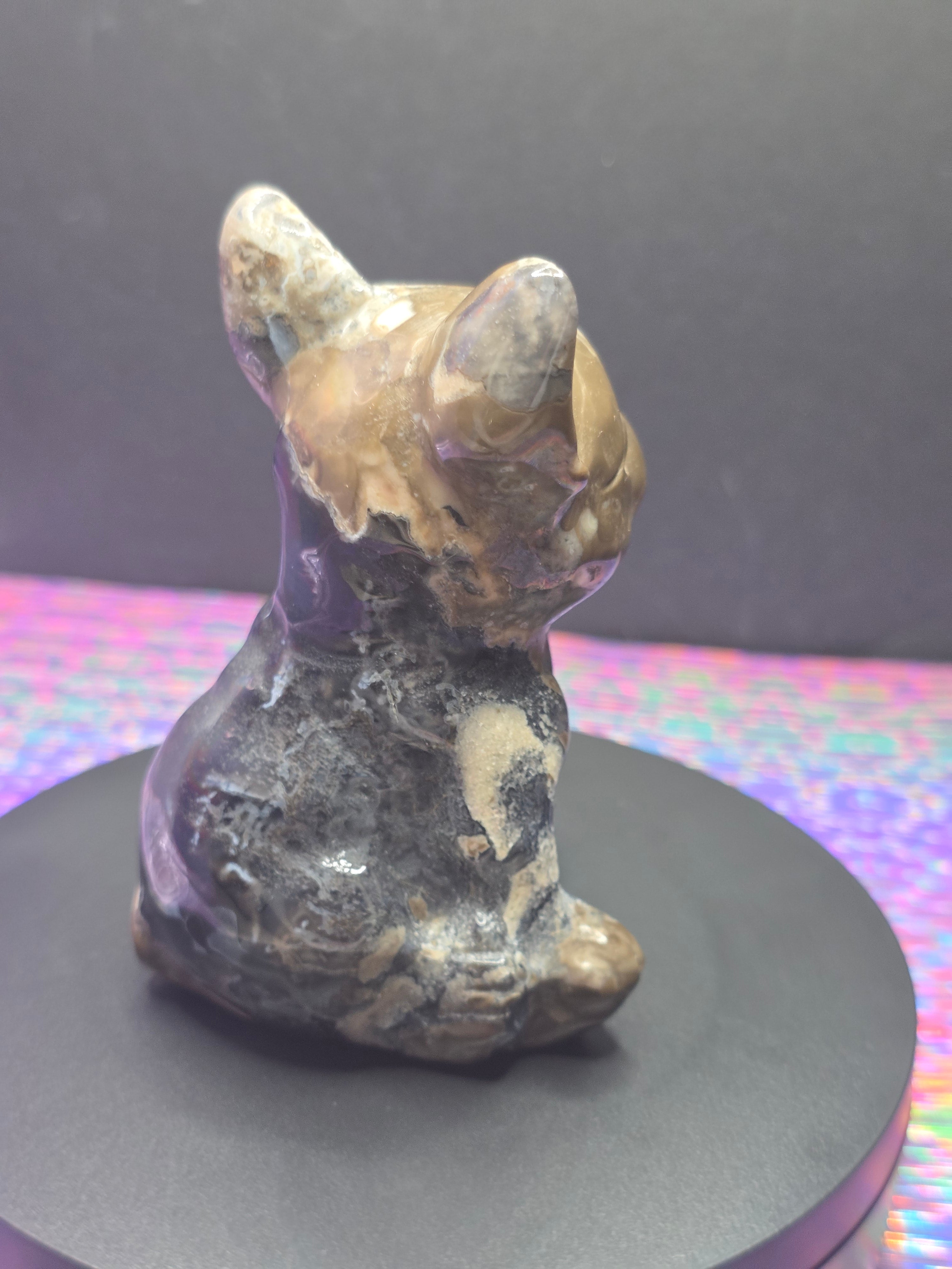 Volcano Agate French Bulldog Carving