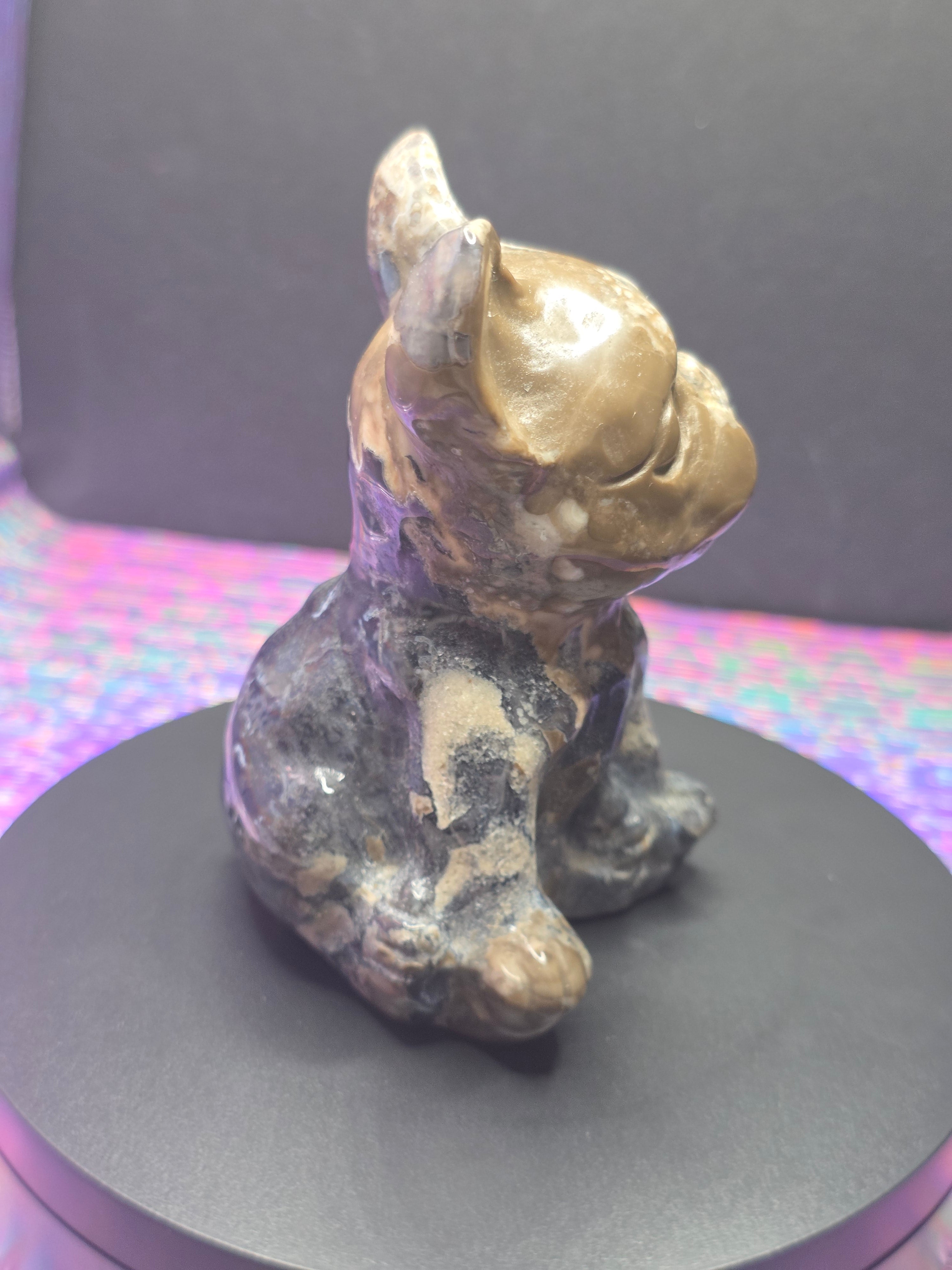 Volcano Agate French Bulldog Carving