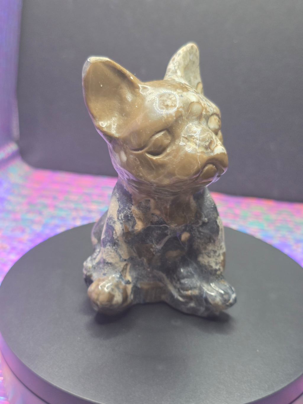 Volcano Agate French Bulldog Carving