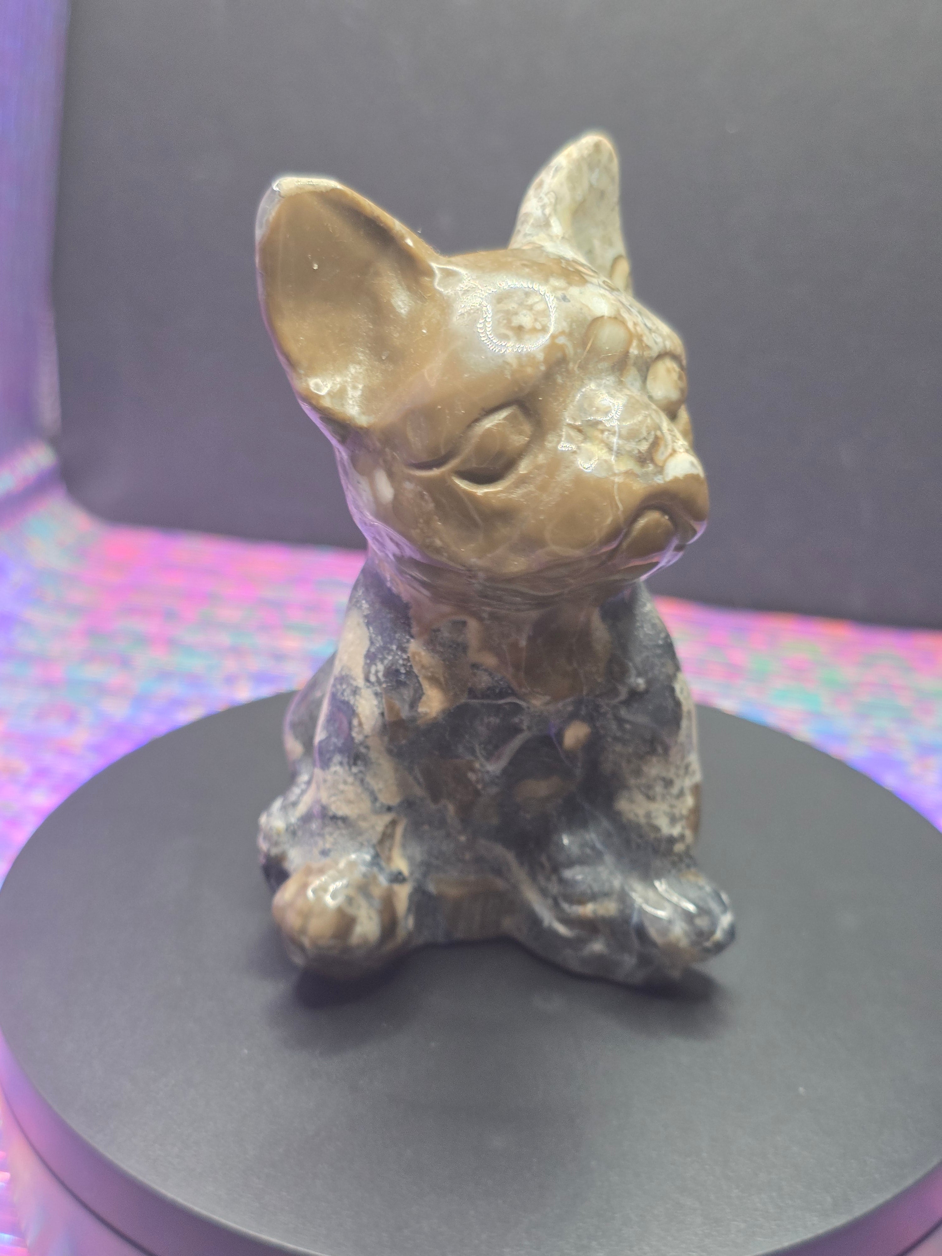 Volcano Agate French Bulldog Carving