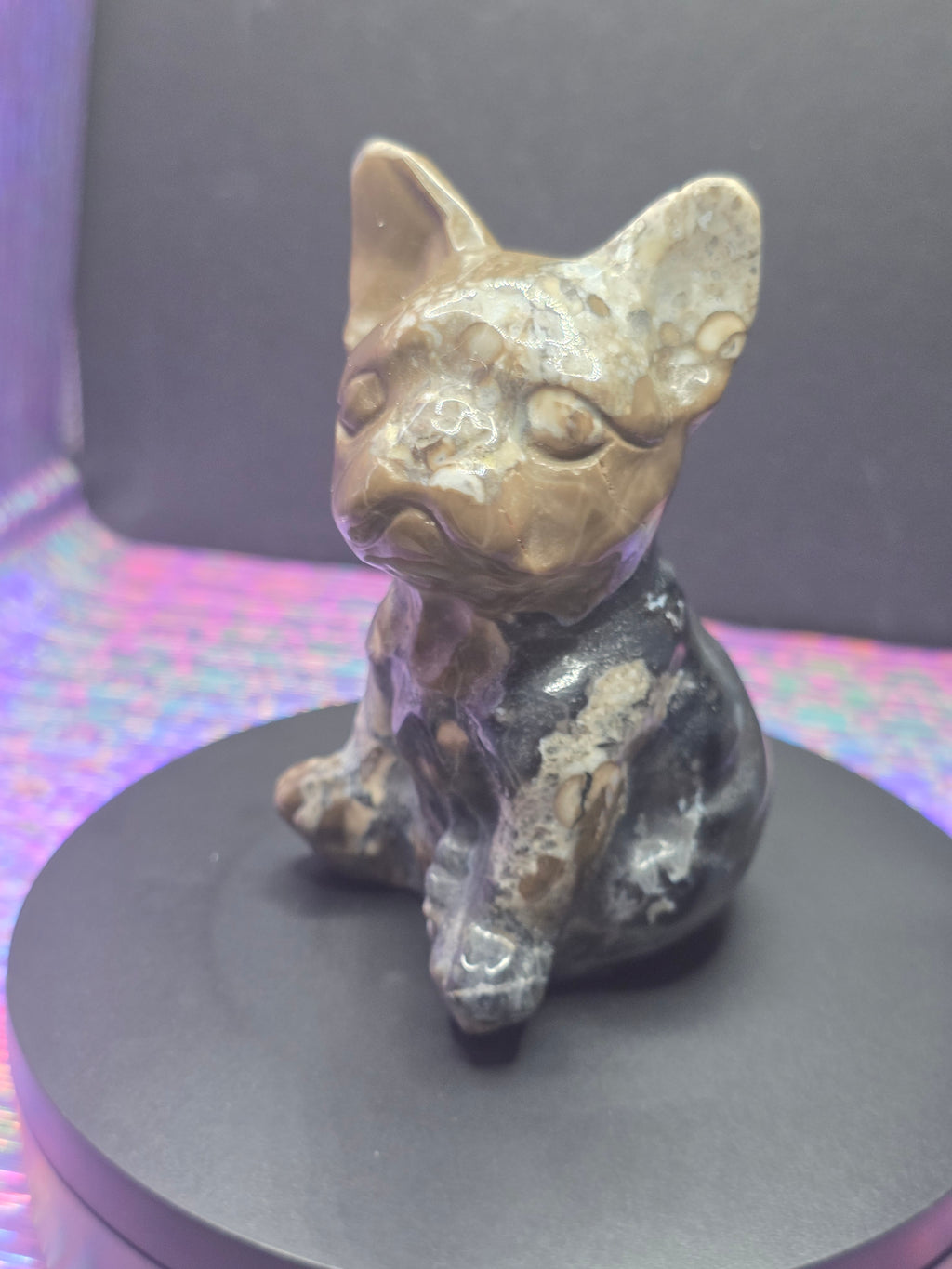 Volcano Agate French Bulldog Carving
