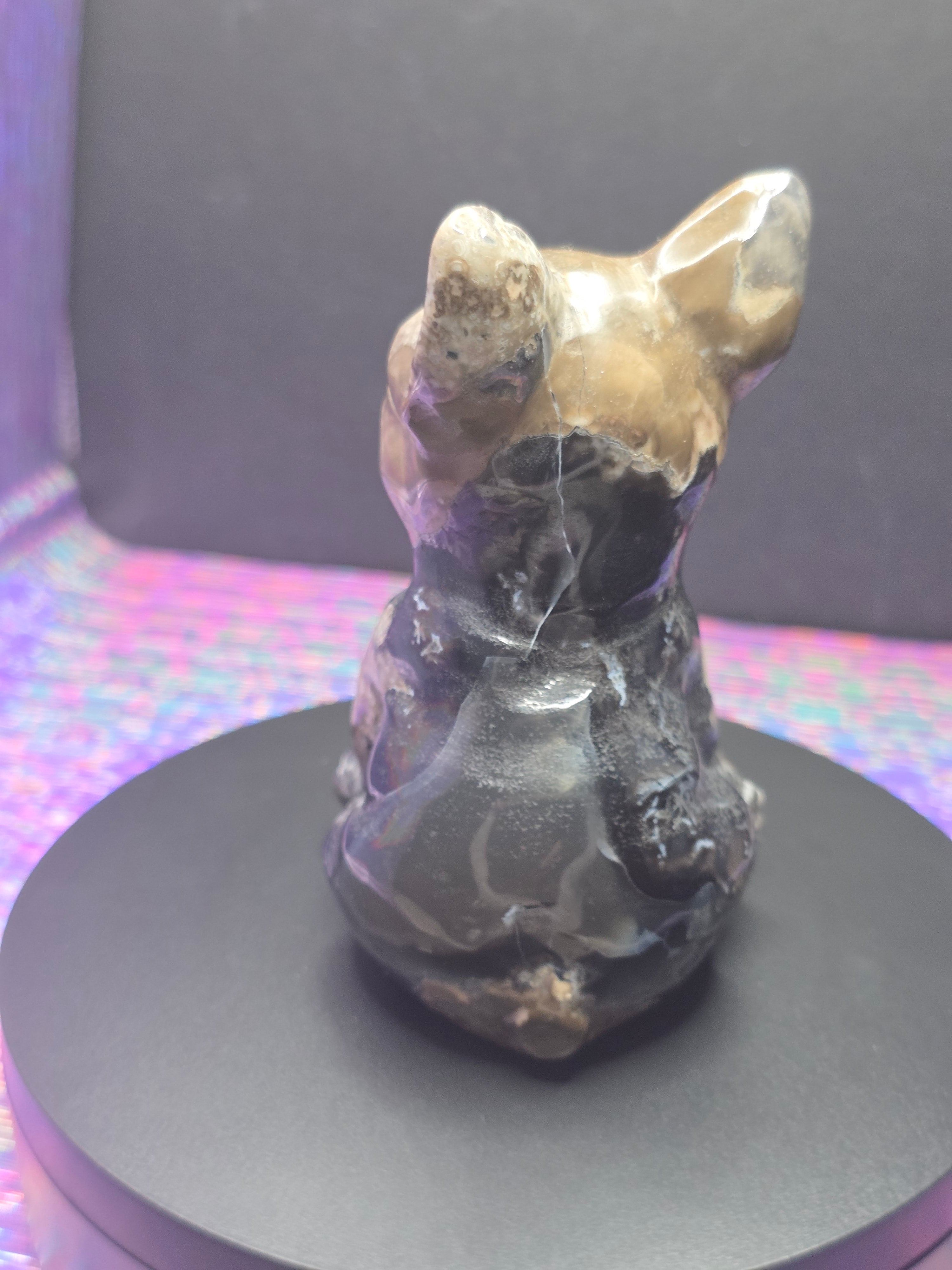 Volcano Agate French Bulldog Carving