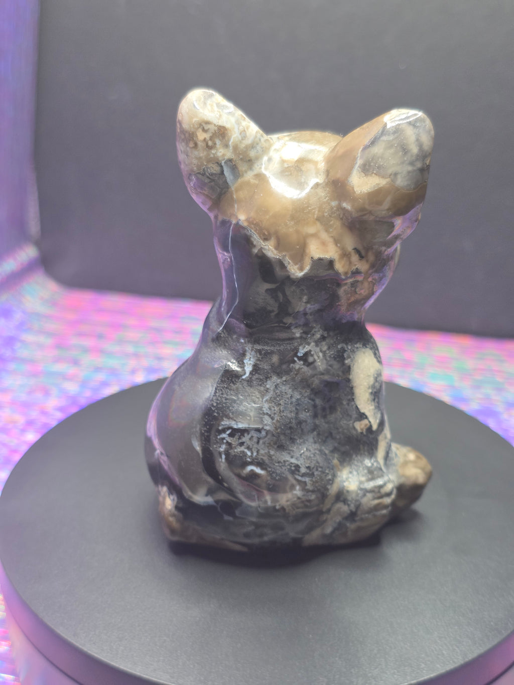 Volcano Agate French Bulldog Carving