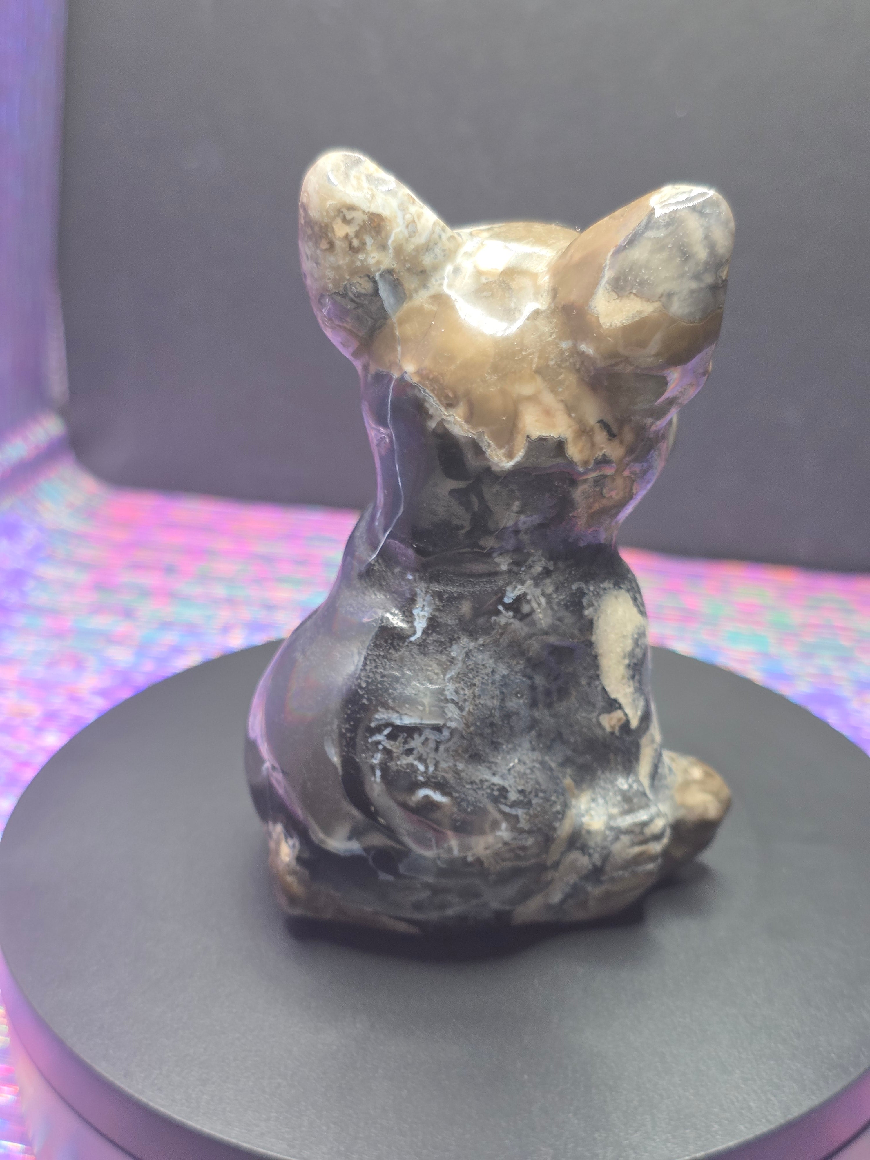 Volcano Agate French Bulldog Carving