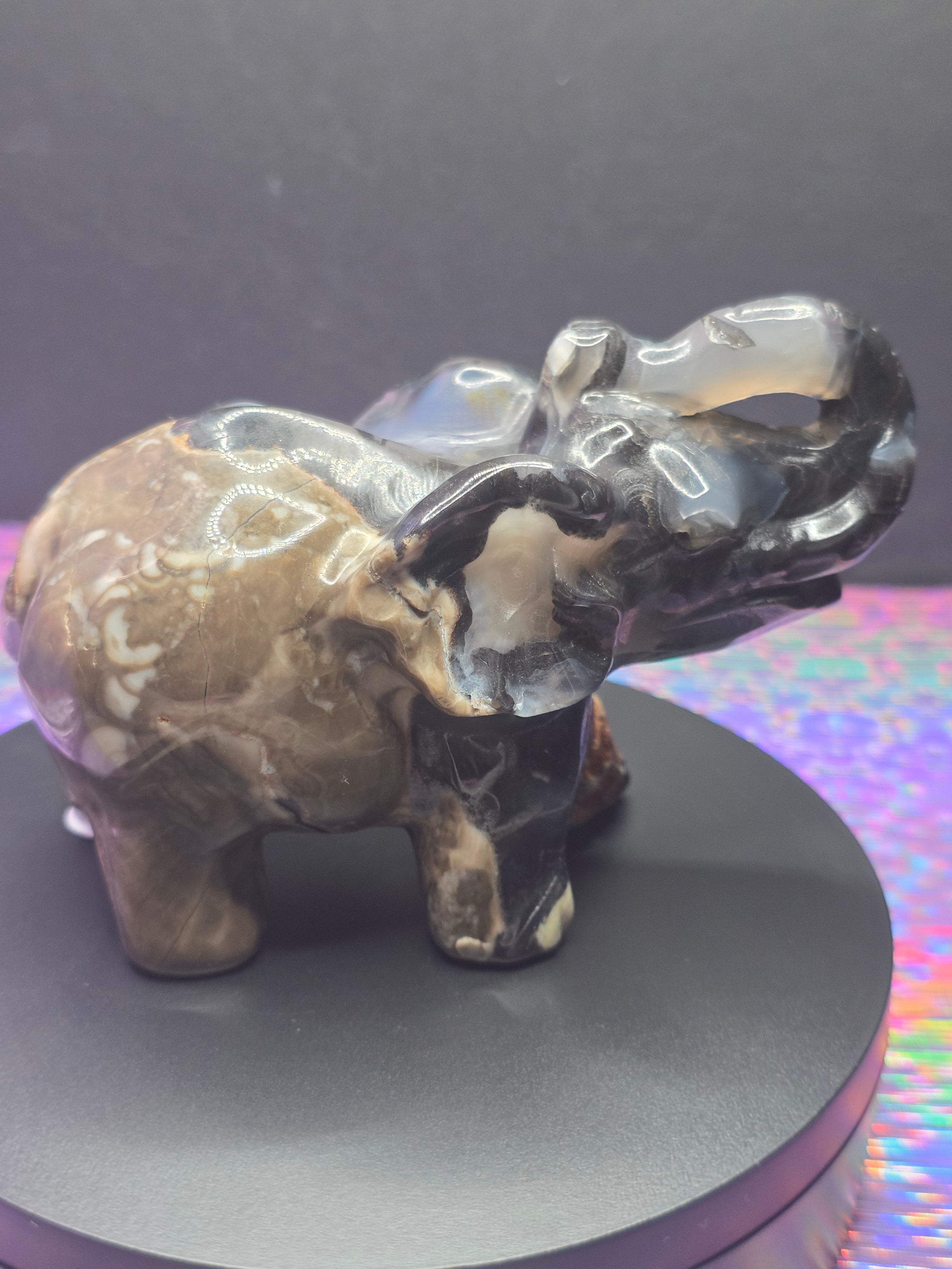 Volcano Agate Druzy Elephant Carving