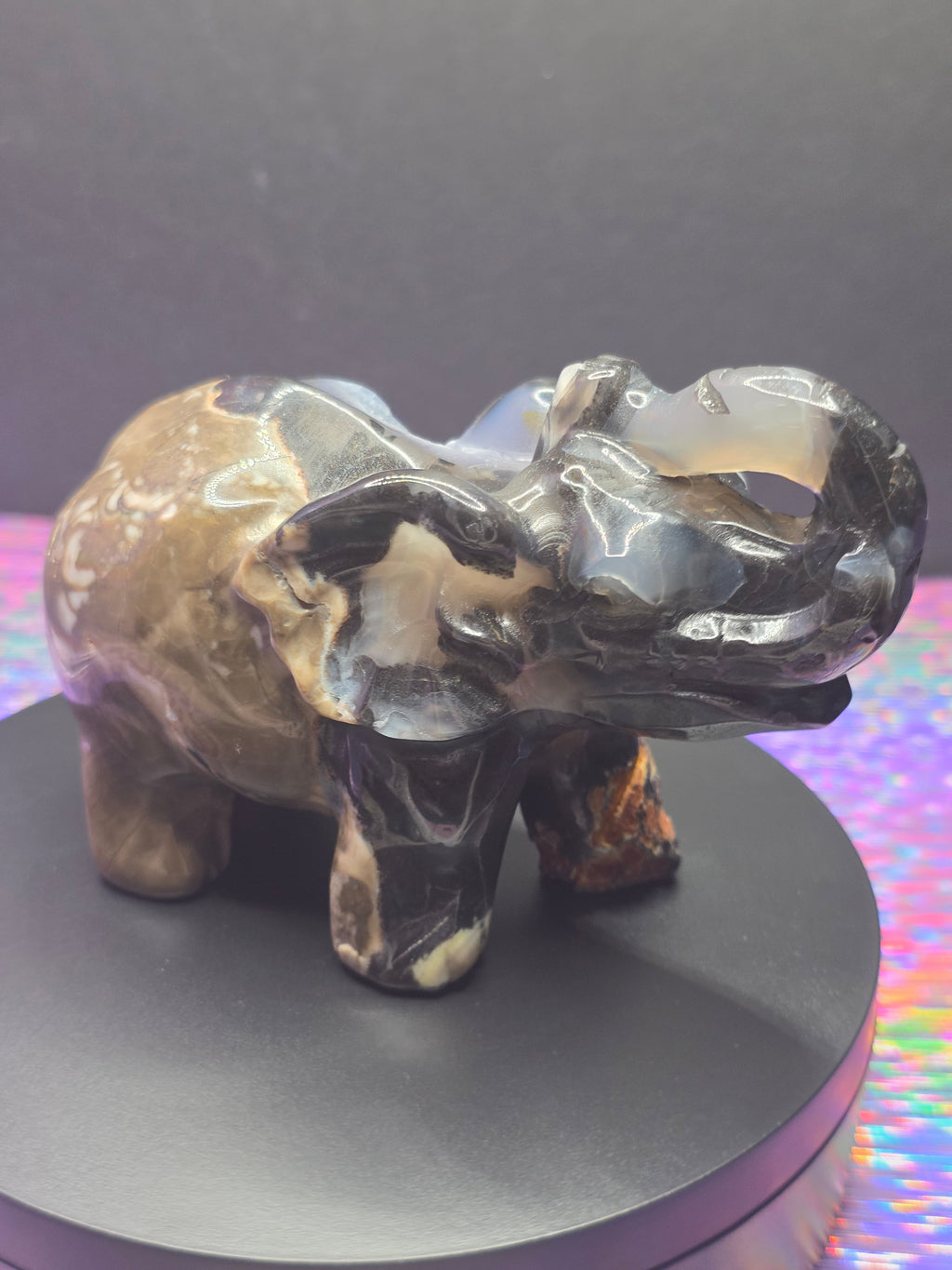 Volcano Agate Druzy Elephant Carving