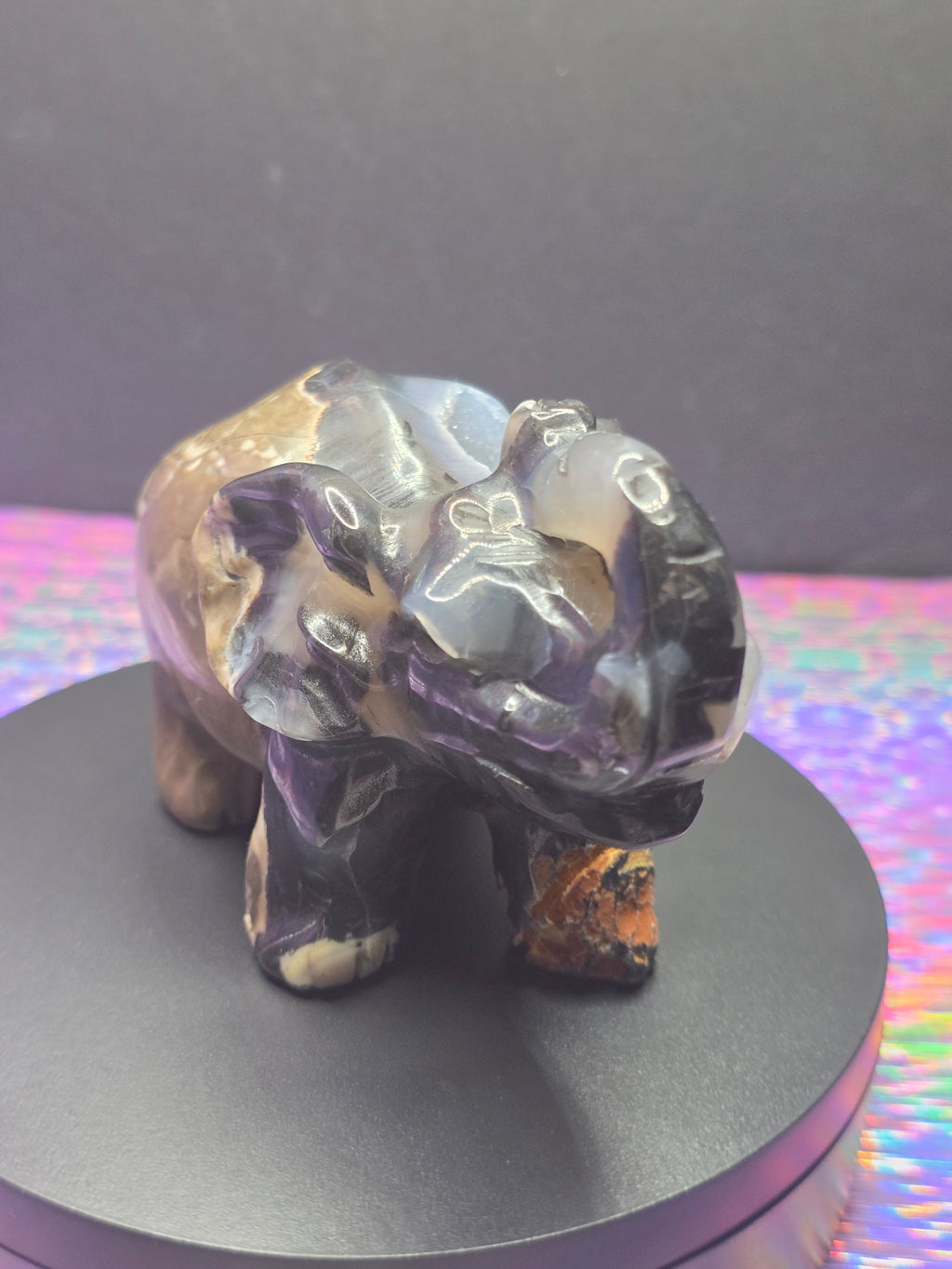 Volcano Agate Druzy Elephant Carving