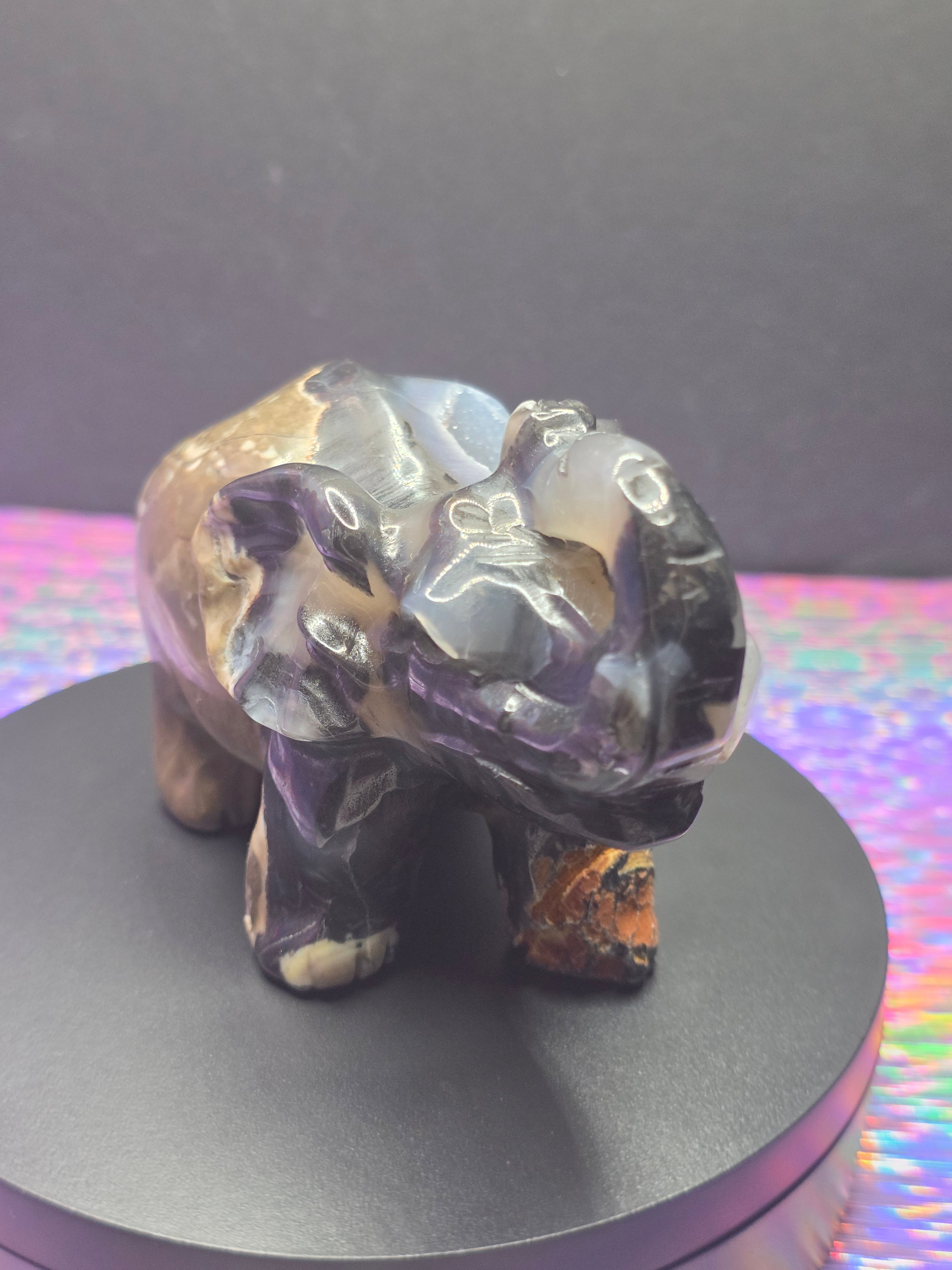 Volcano Agate Druzy Elephant Carving