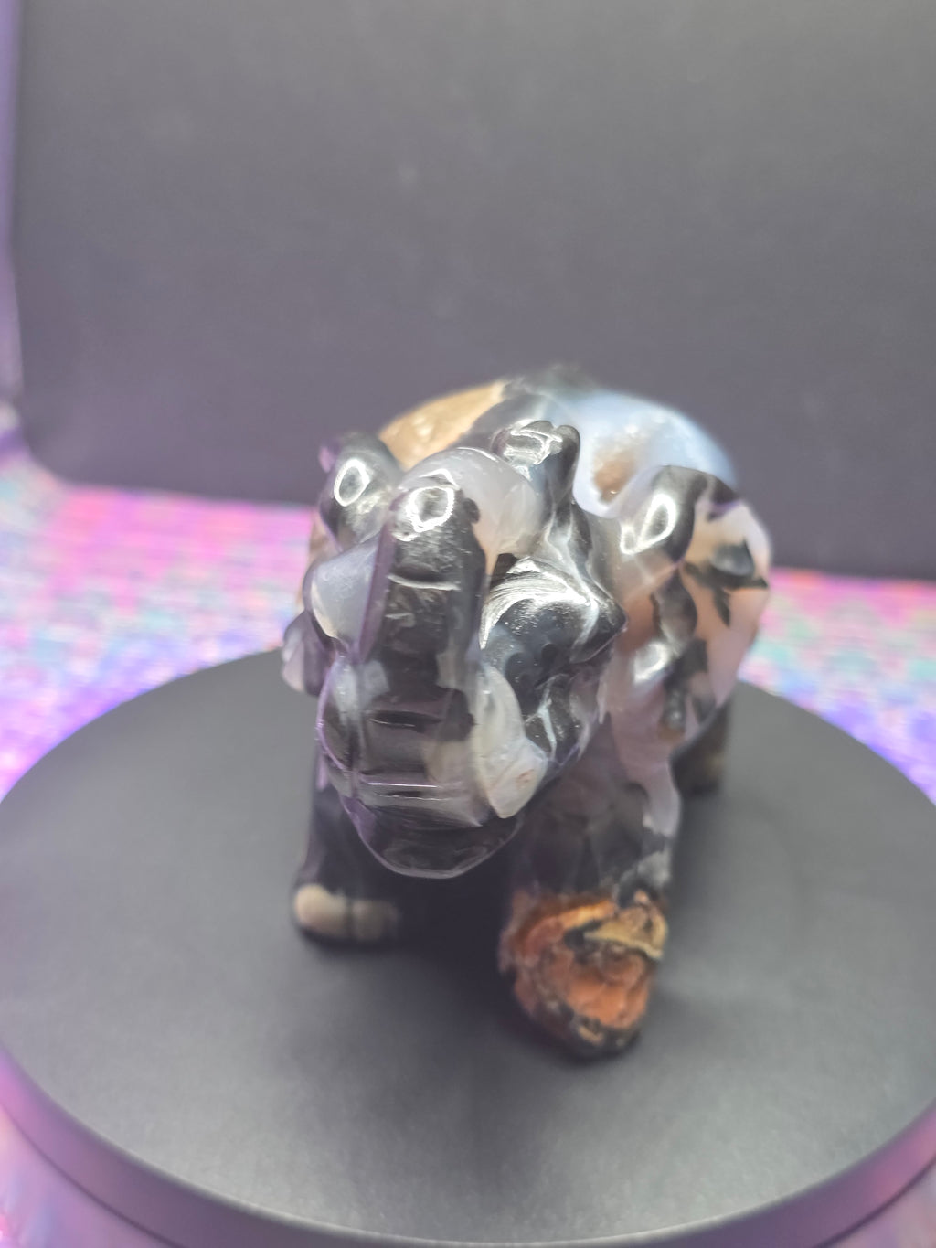 Volcano Agate Druzy Elephant Carving