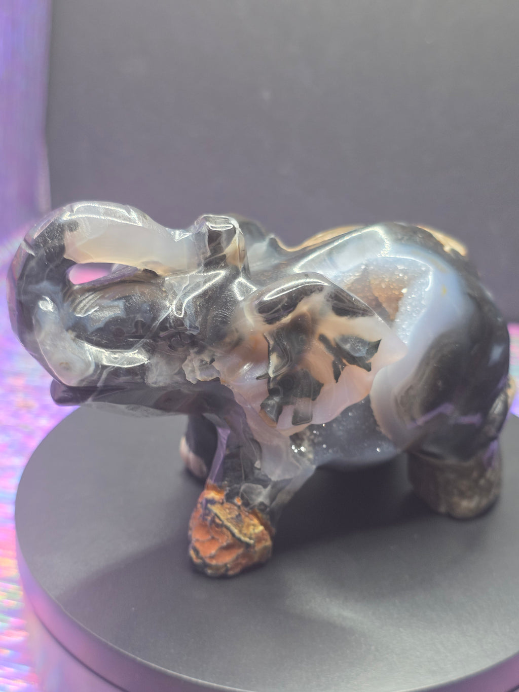 Volcano Agate Druzy Elephant Carving