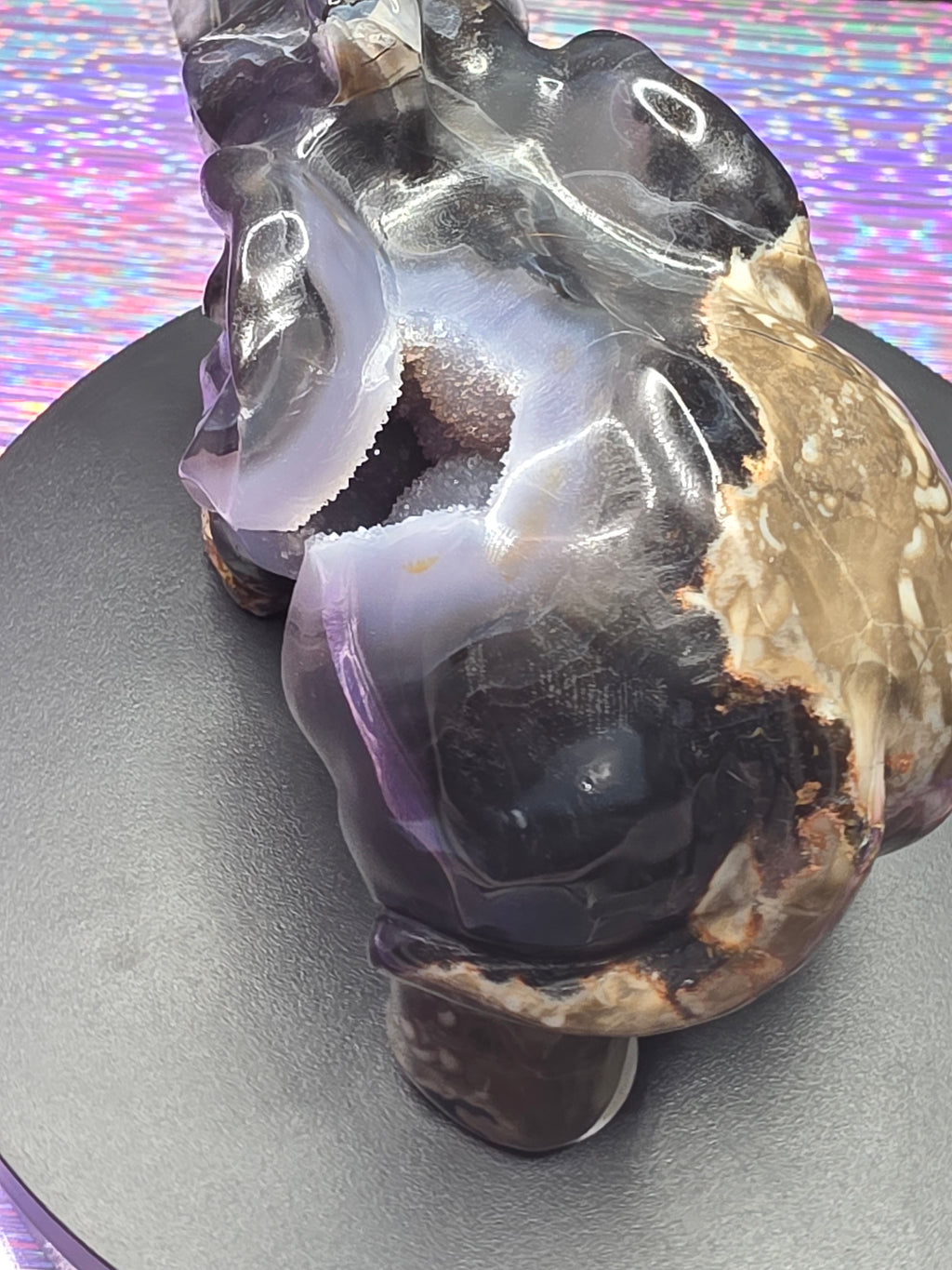 Volcano Agate Druzy Elephant Carving