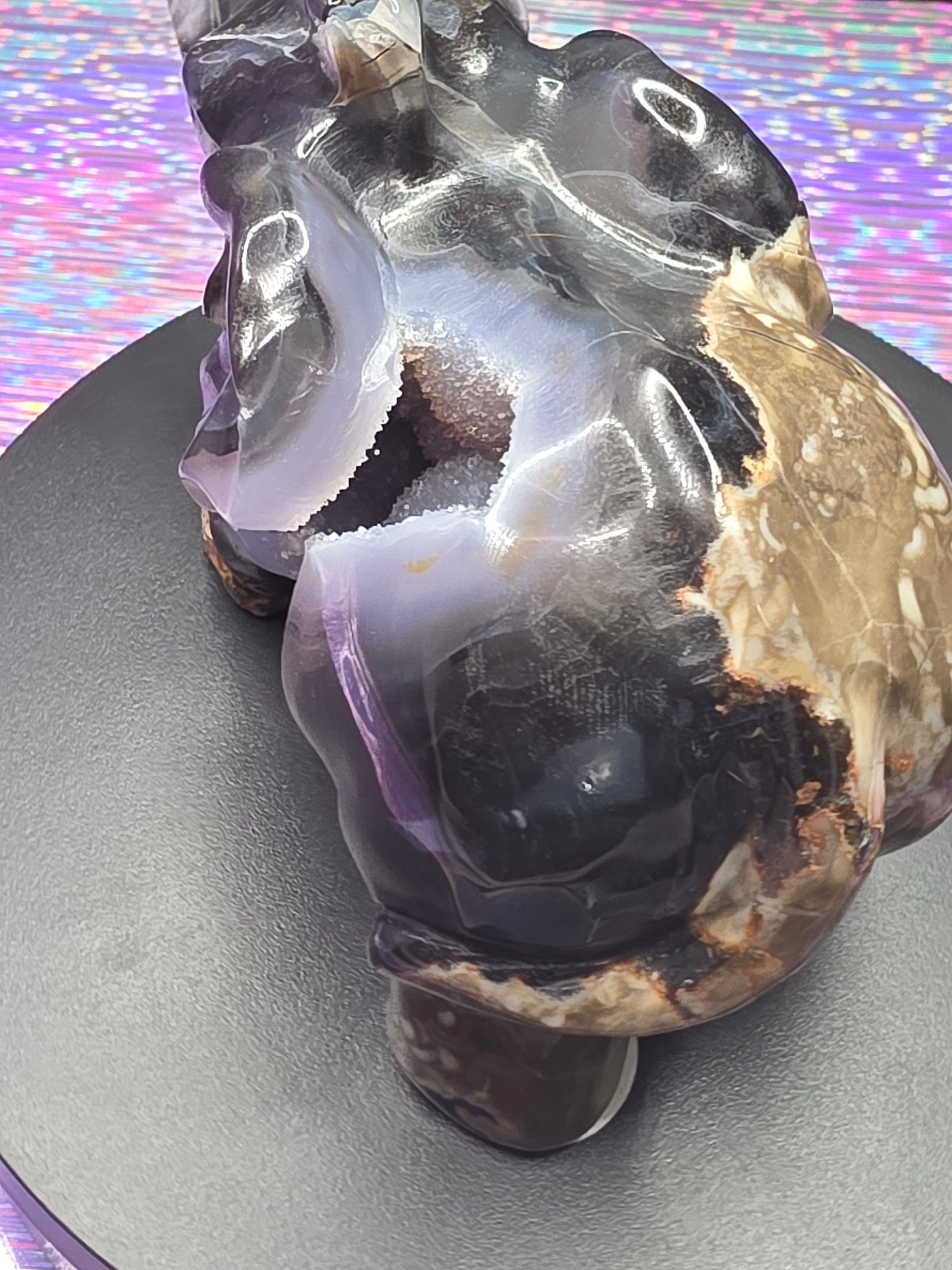 Volcano Agate Druzy Elephant Carving