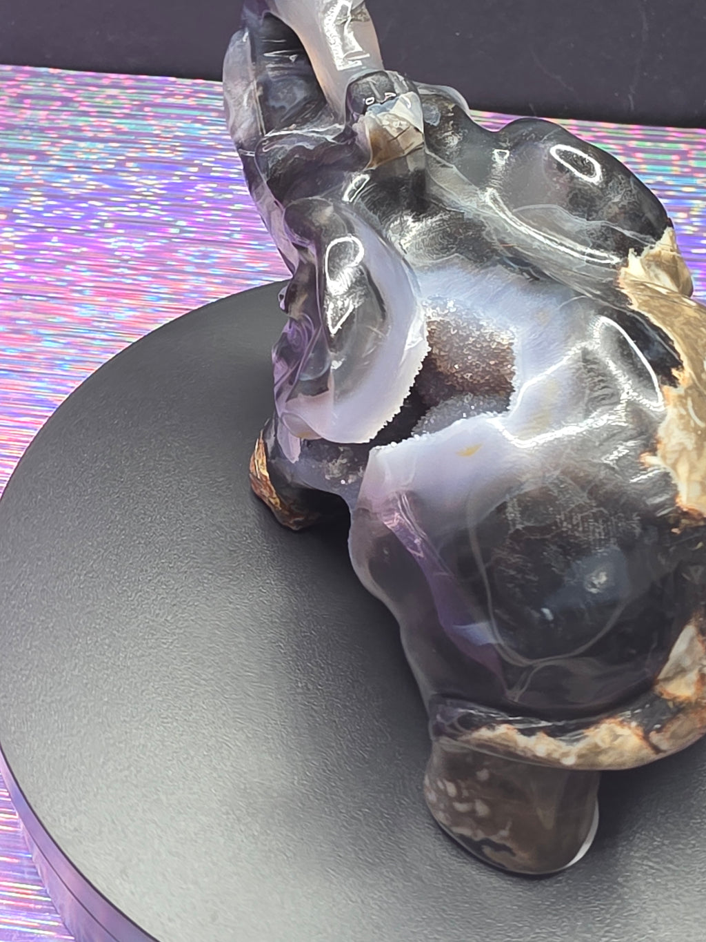Volcano Agate Druzy Elephant Carving