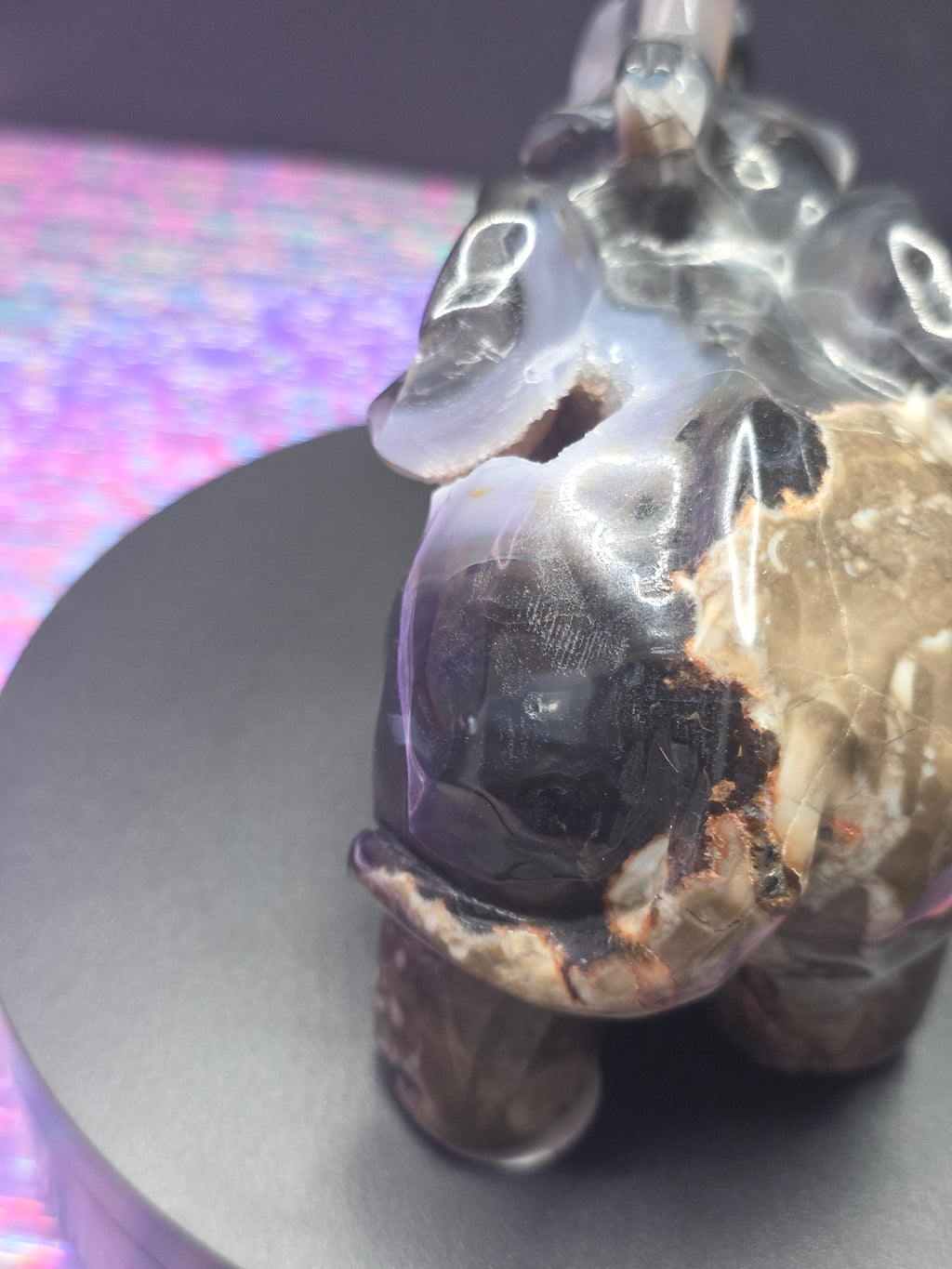 Volcano Agate Druzy Elephant Carving