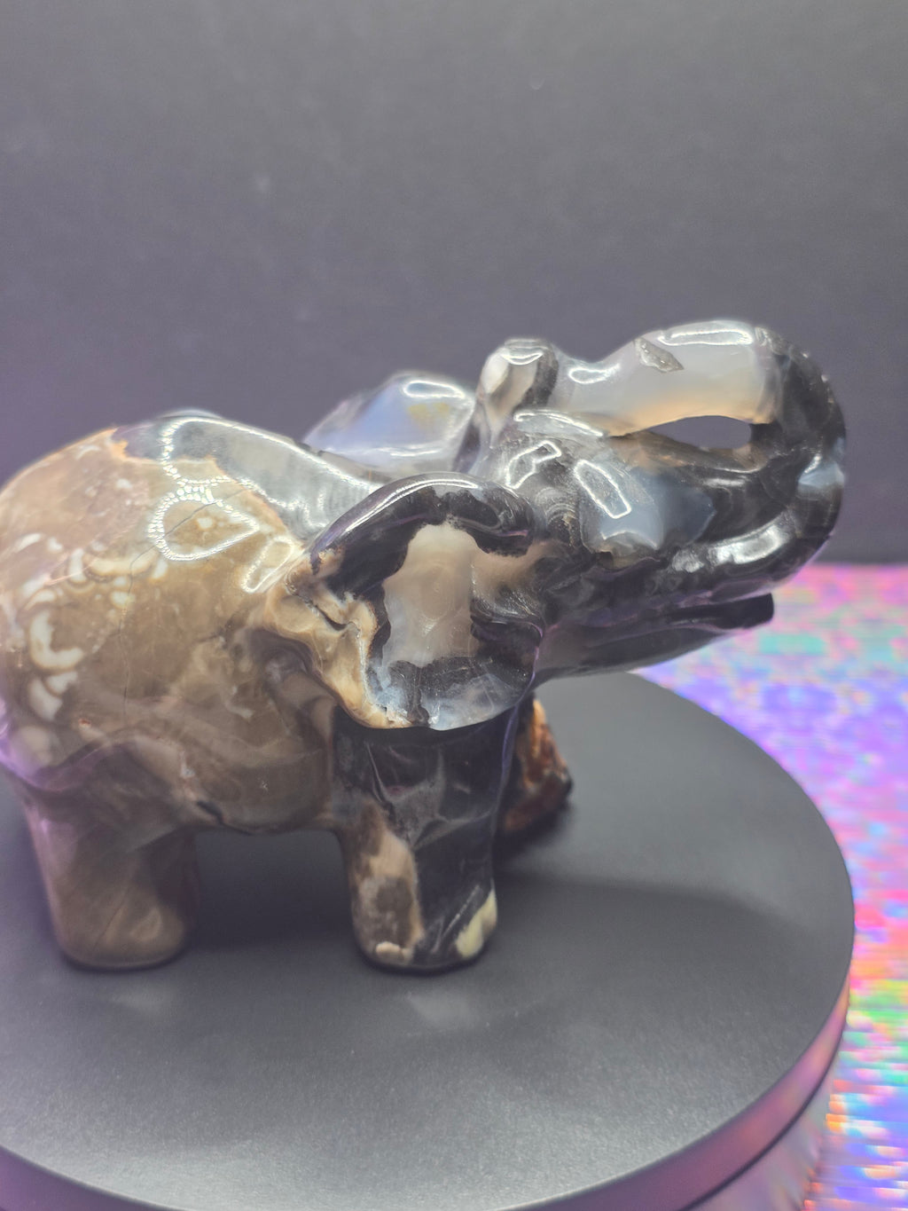 Volcano Agate Druzy Elephant Carving