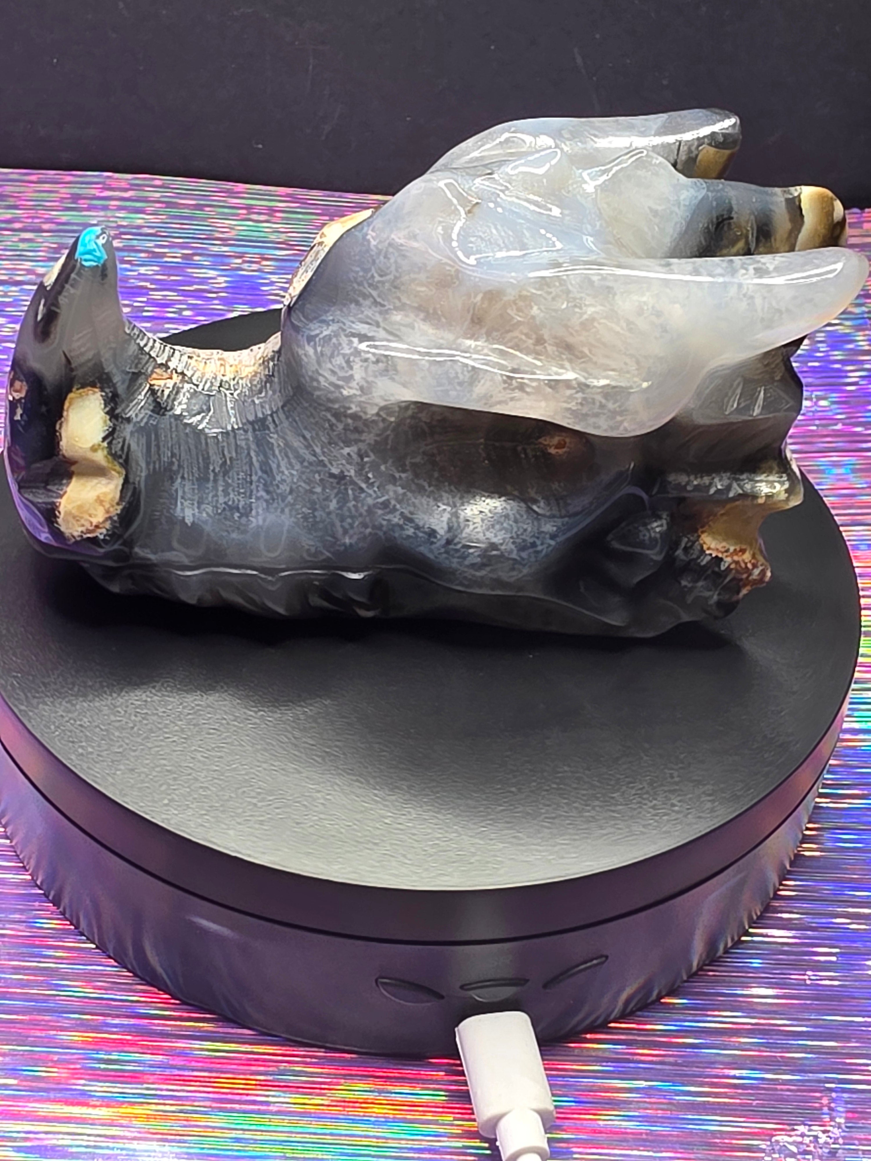 Volcano Agate Dragon Head Carving