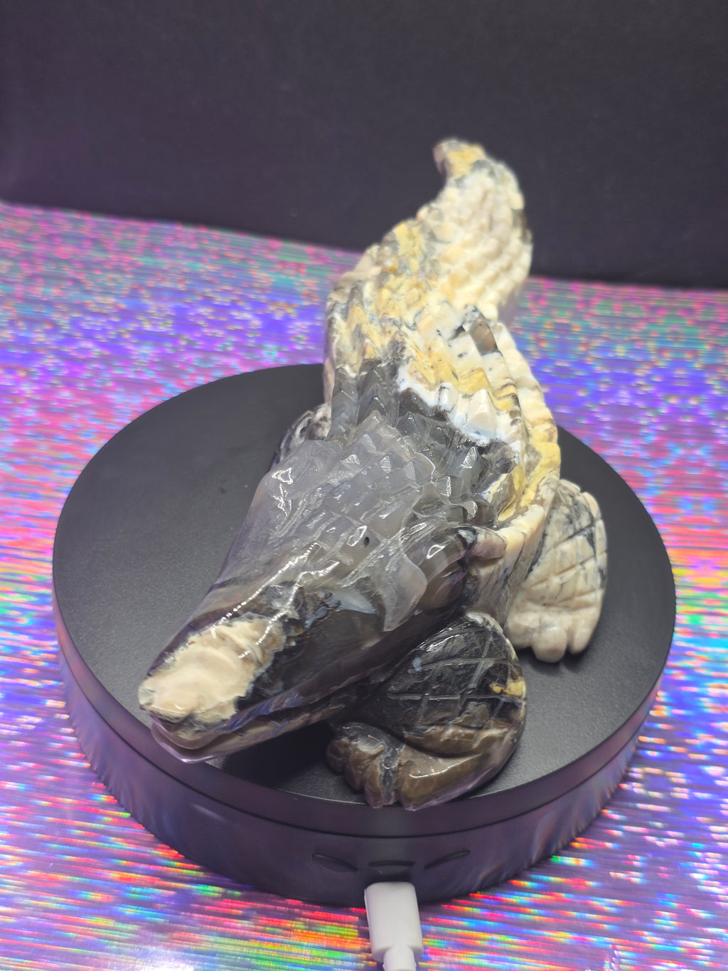 Volcano Agate Large Alligator Carving