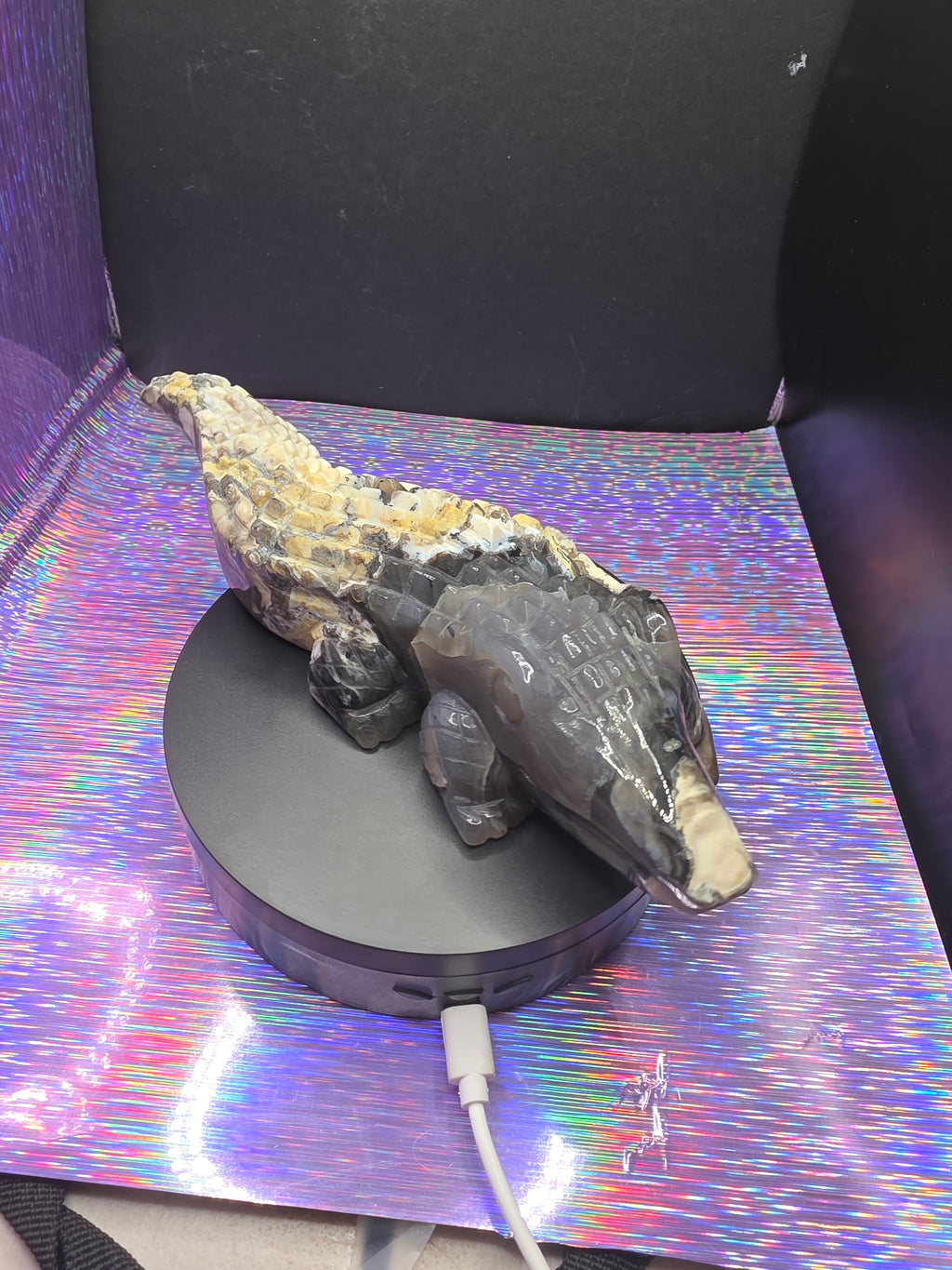 Volcano Agate Large Alligator Carving