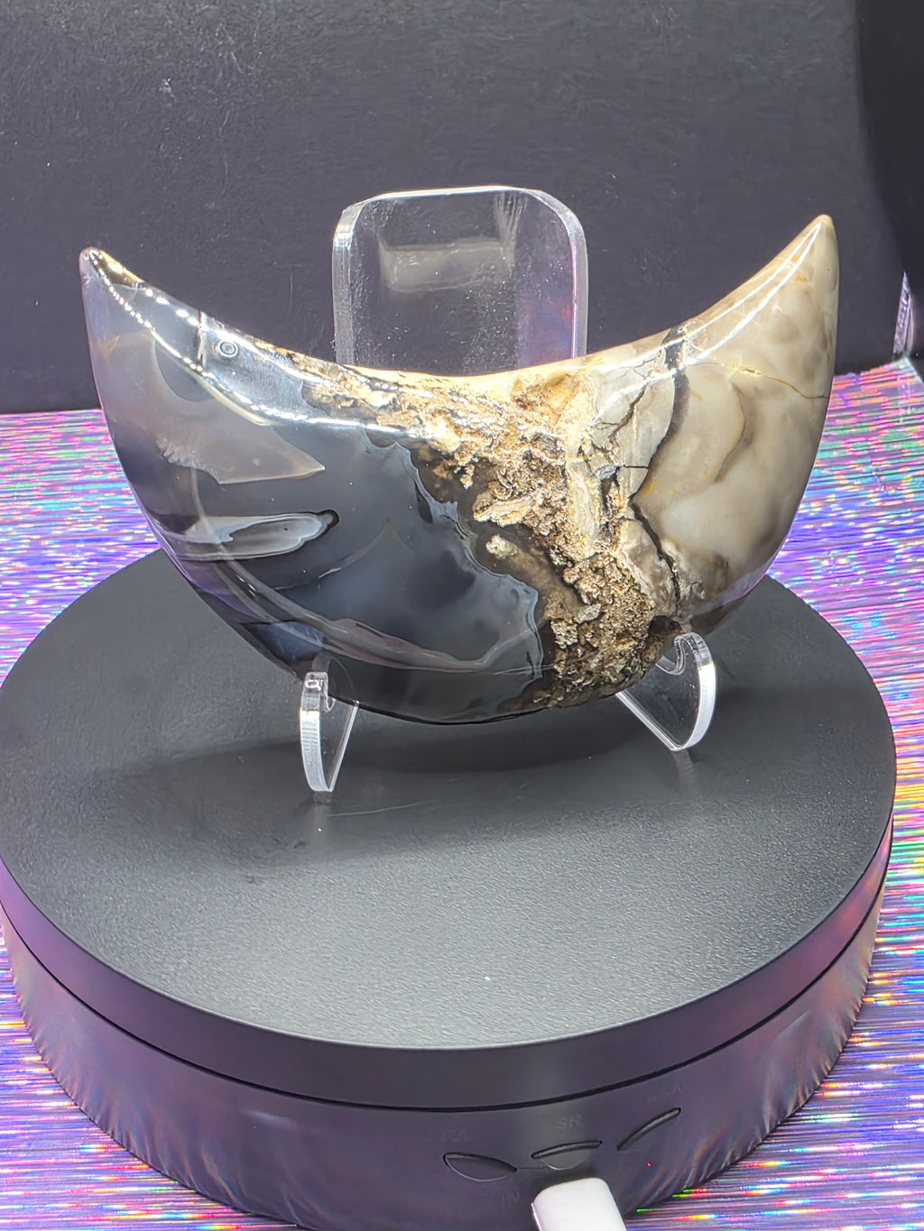 Volcano Agate Moon with Stand