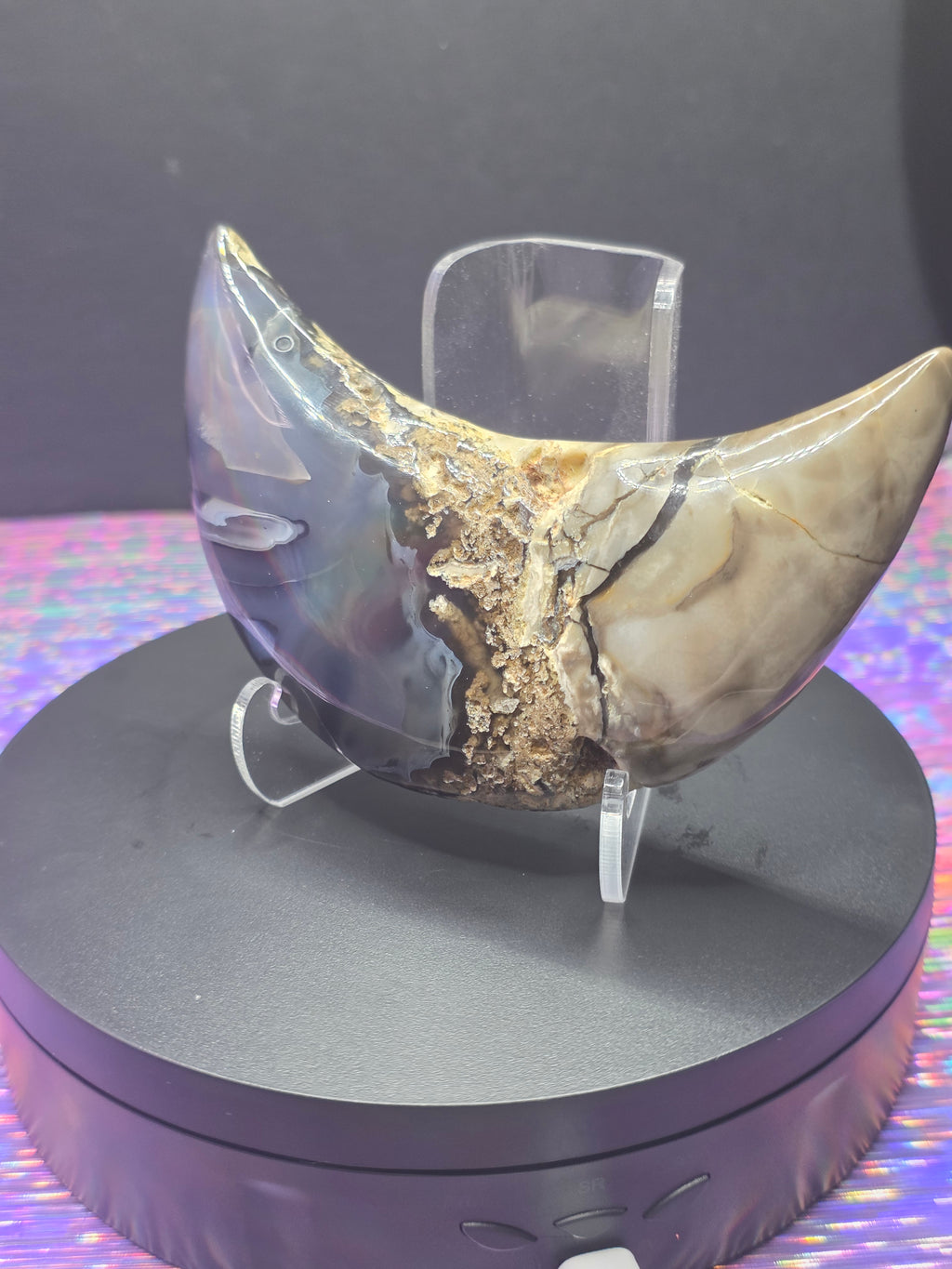 Volcano Agate Moon with Stand