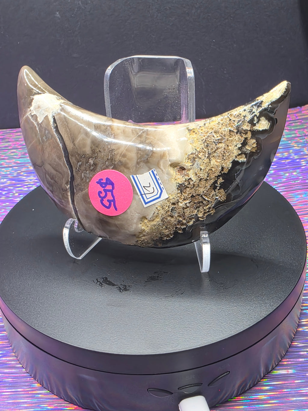 Volcano Agate Moon with Stand
