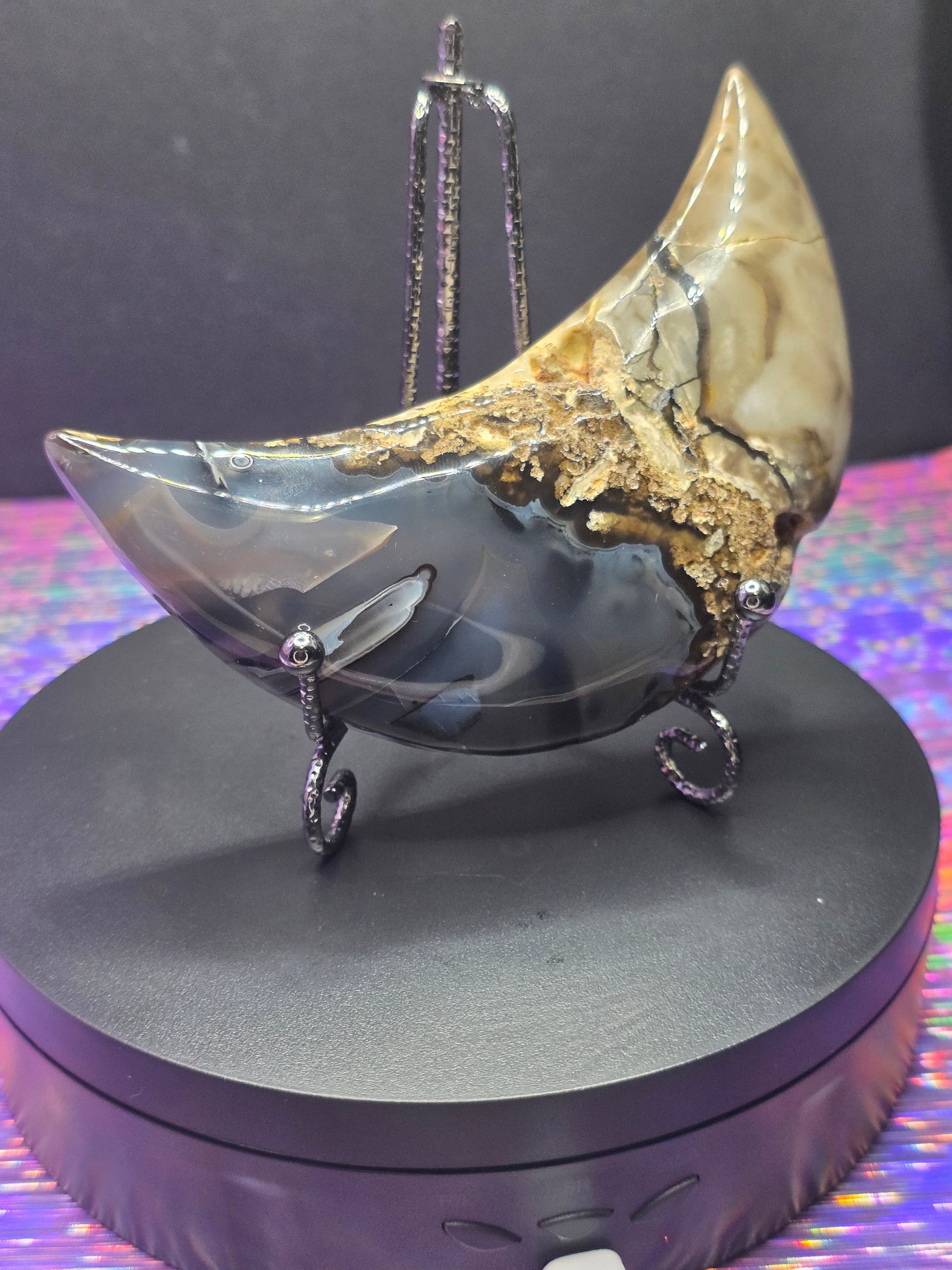 Volcano Agate Moon with Stand