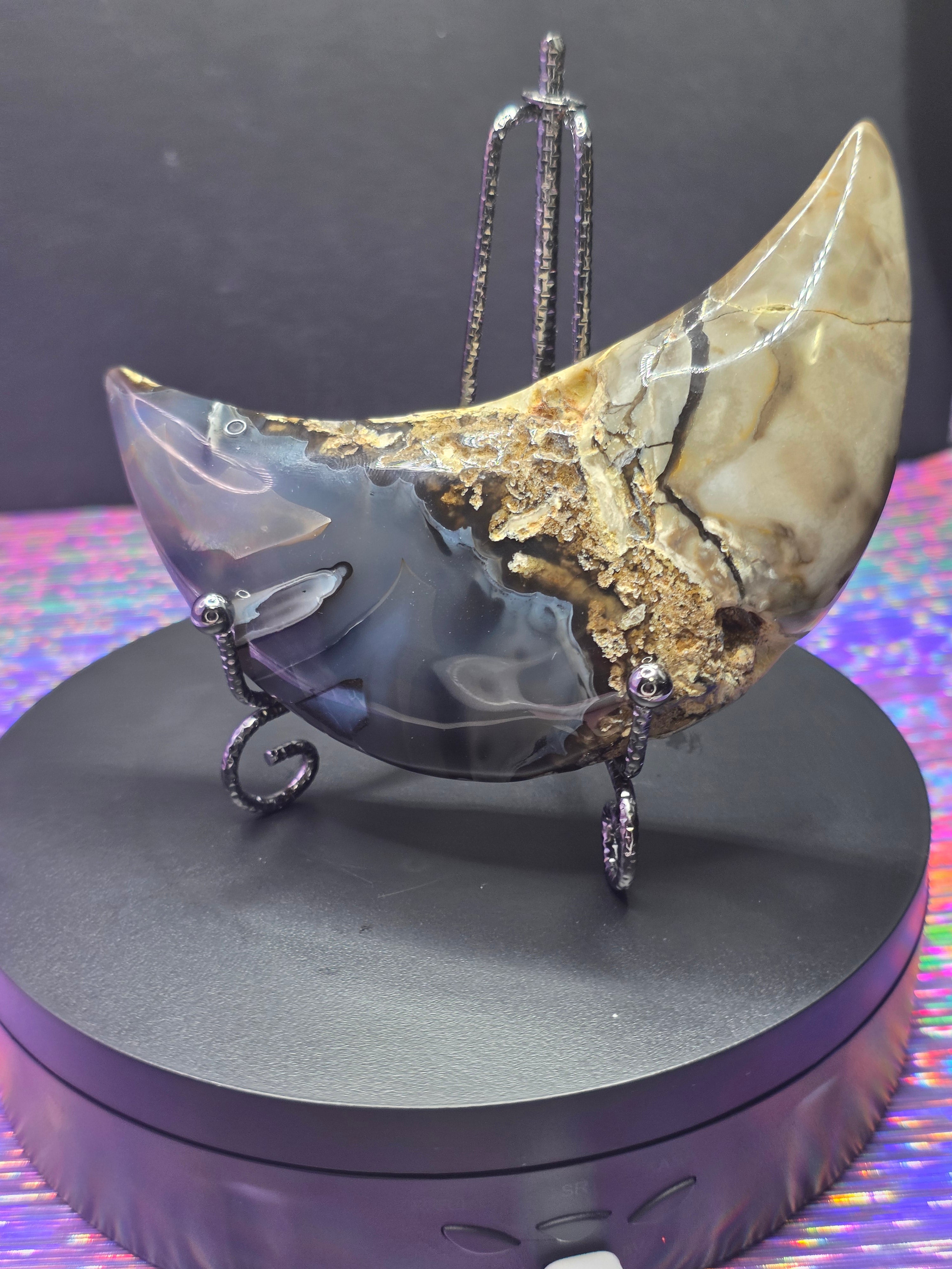Volcano Agate Moon with Stand