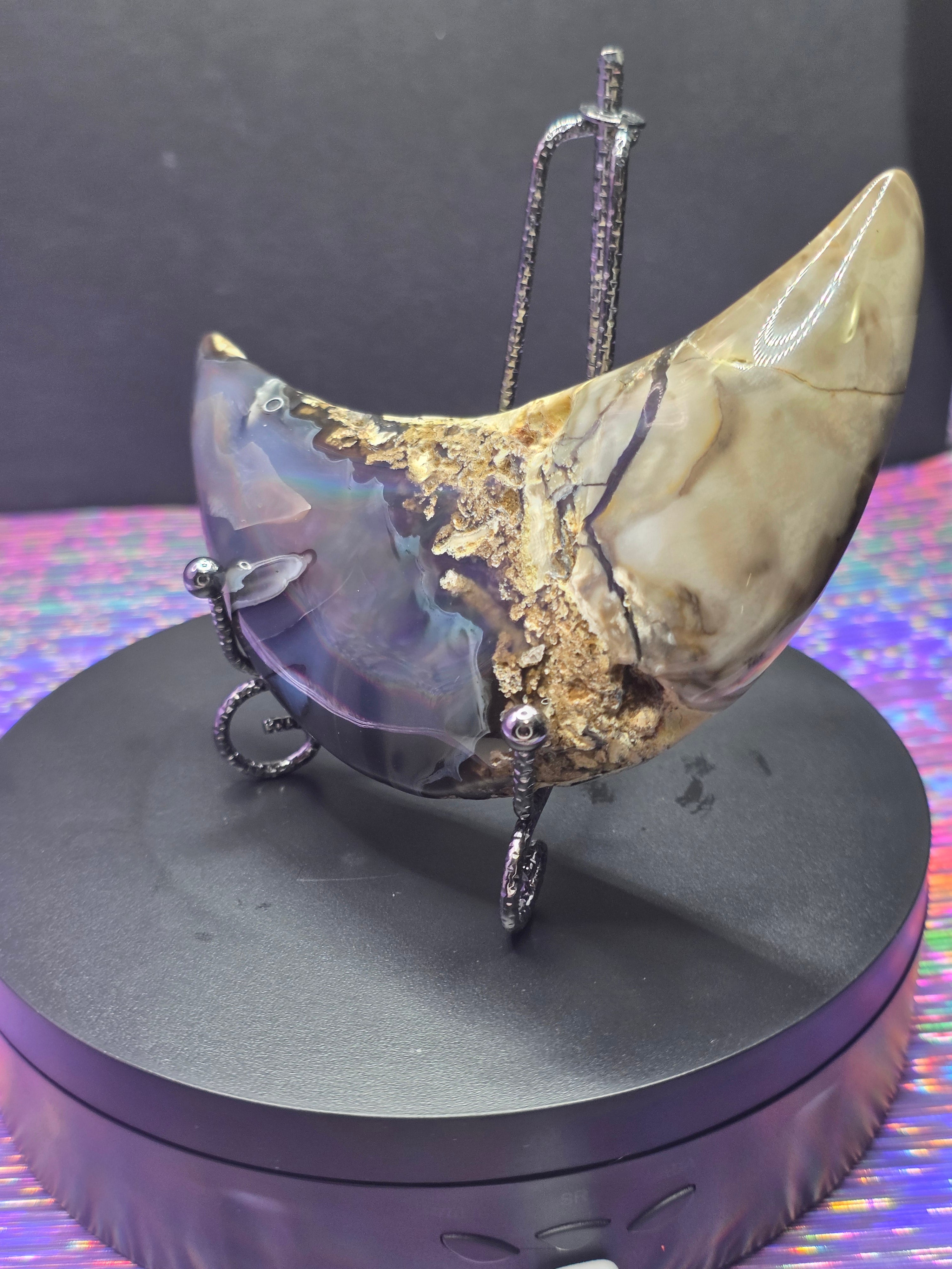 Volcano Agate Moon with Stand