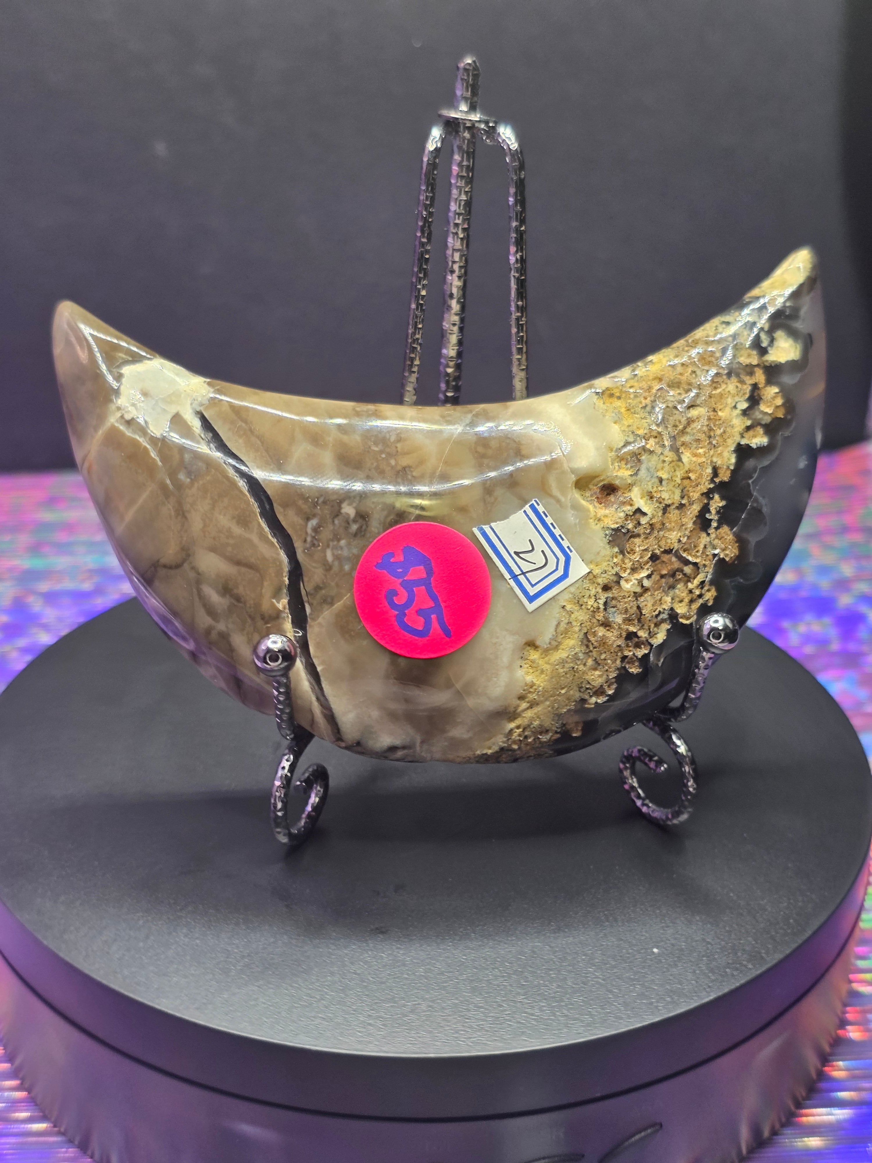 Volcano Agate Moon with Stand