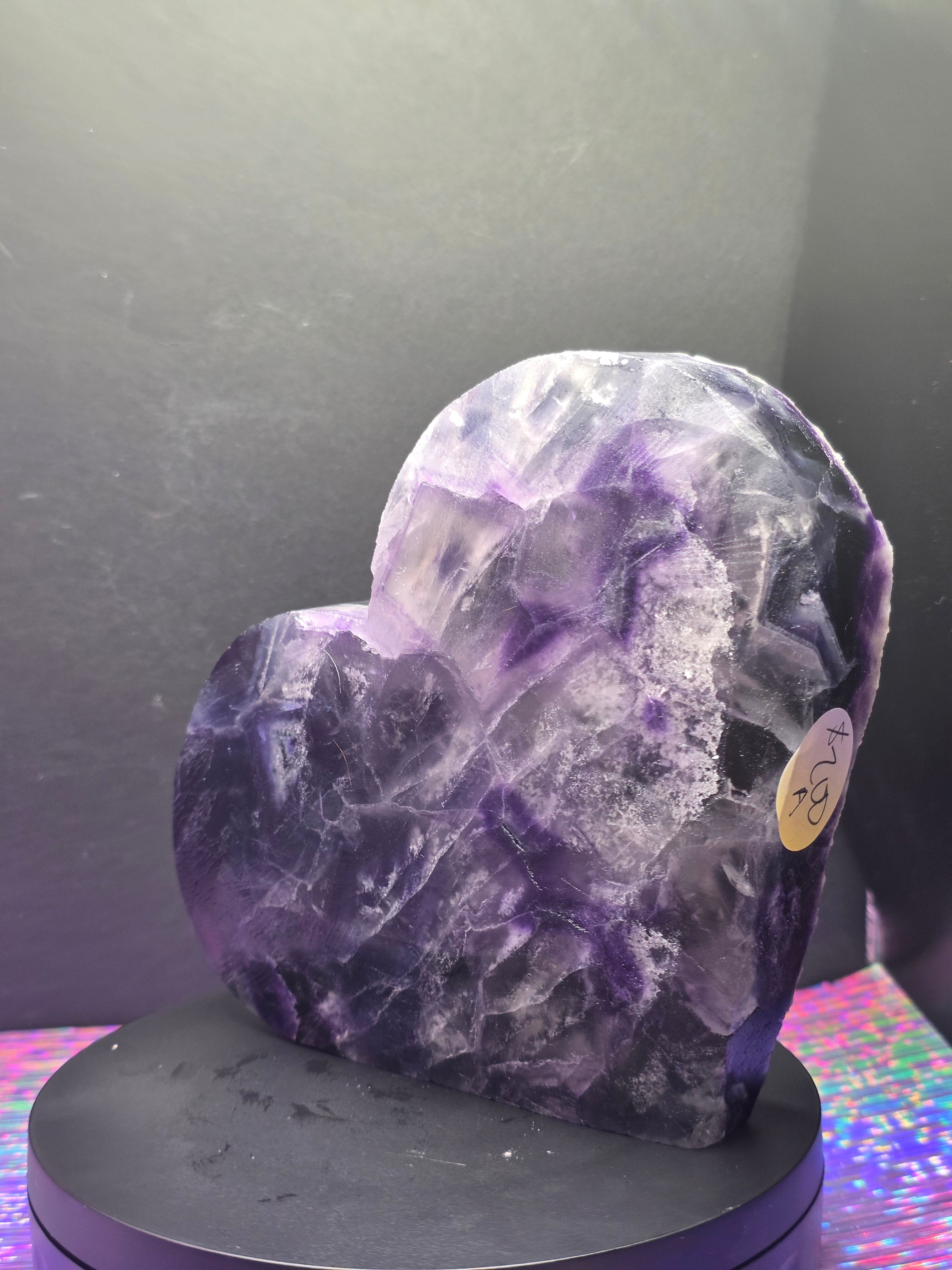 Large Half Polished / Half Raw Fluorite Heart