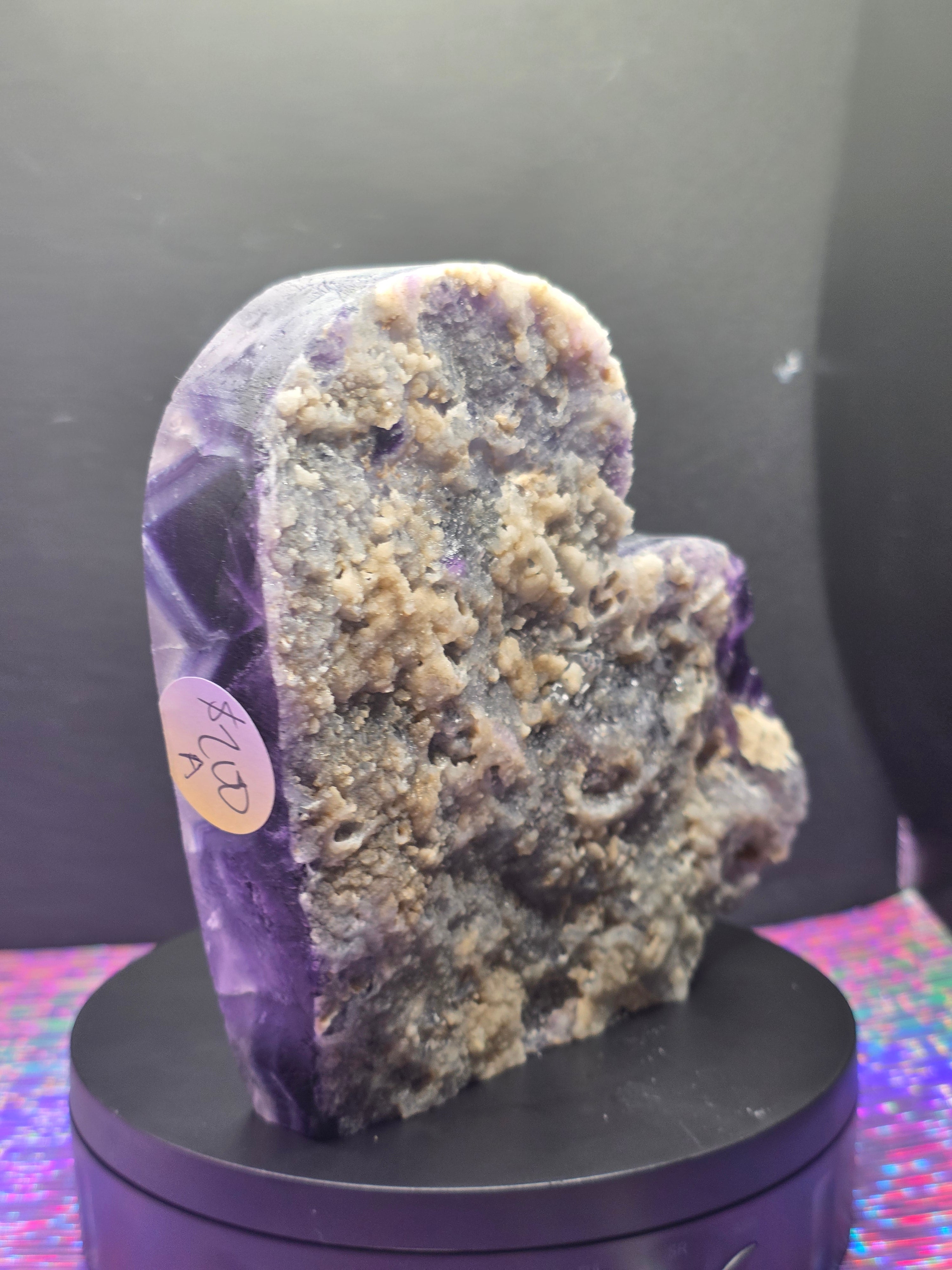 Large Half Polished / Half Raw Fluorite Heart