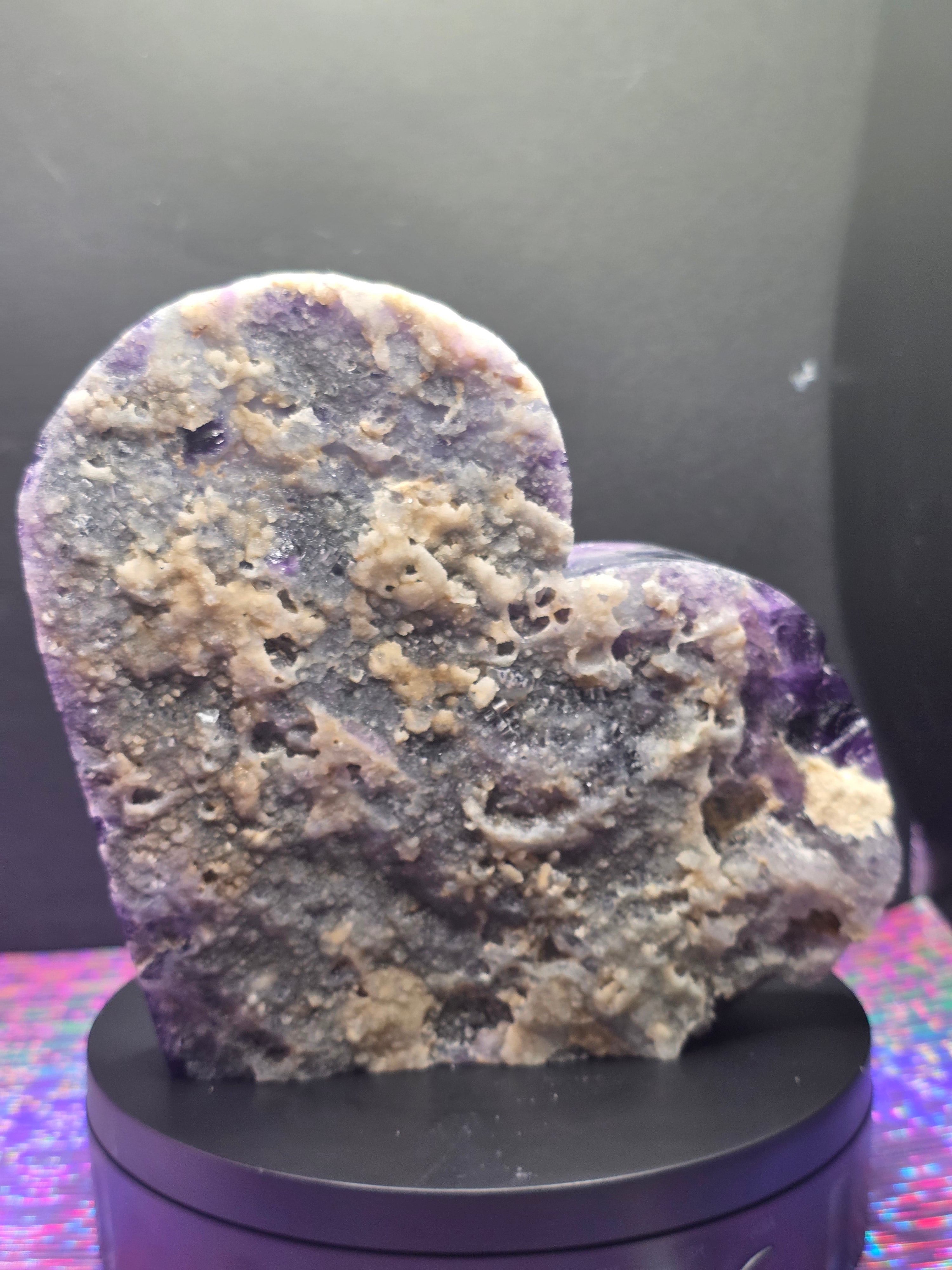 Large Half Polished / Half Raw Fluorite Heart