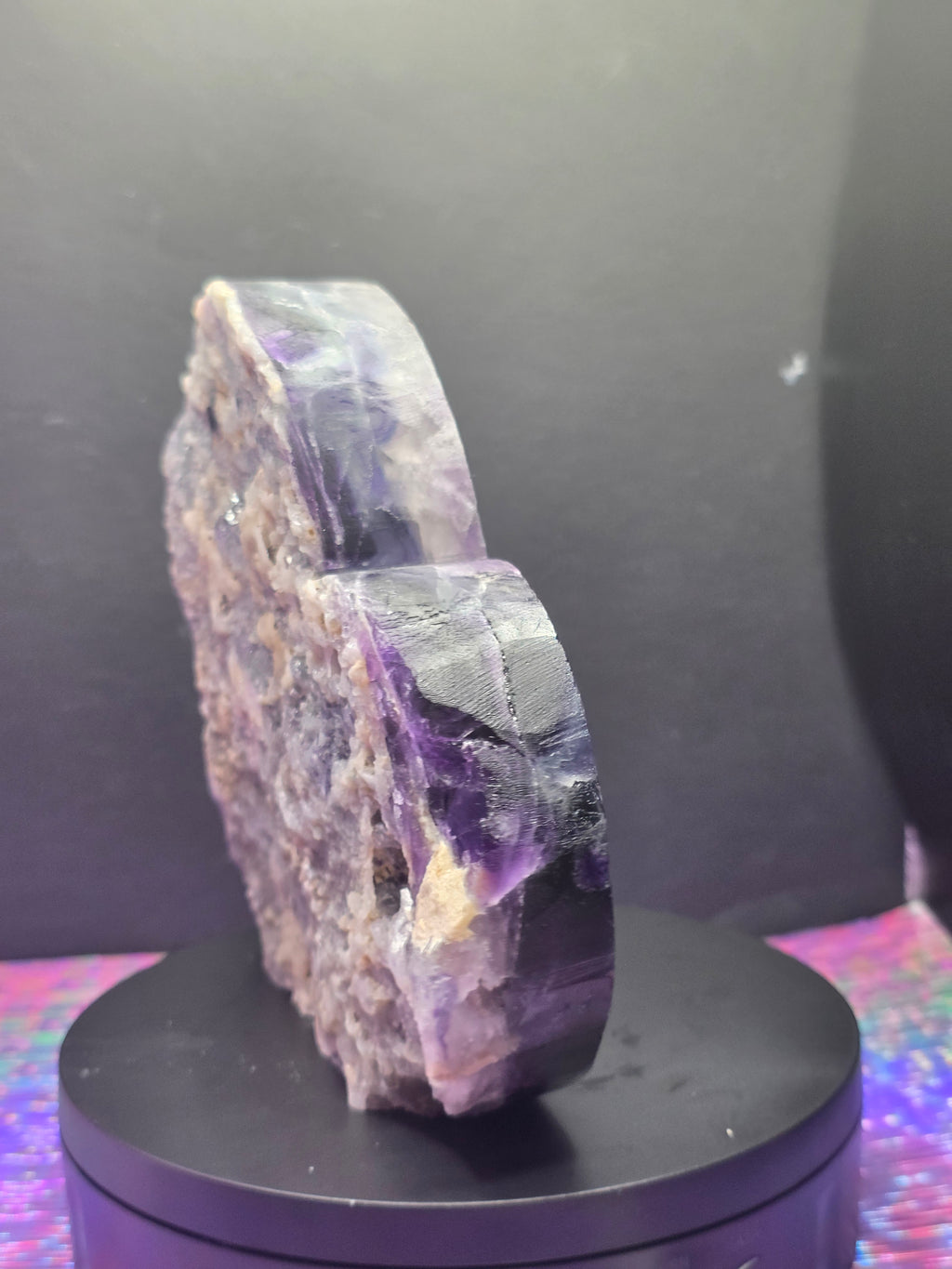 Large Half Polished / Half Raw Fluorite Heart