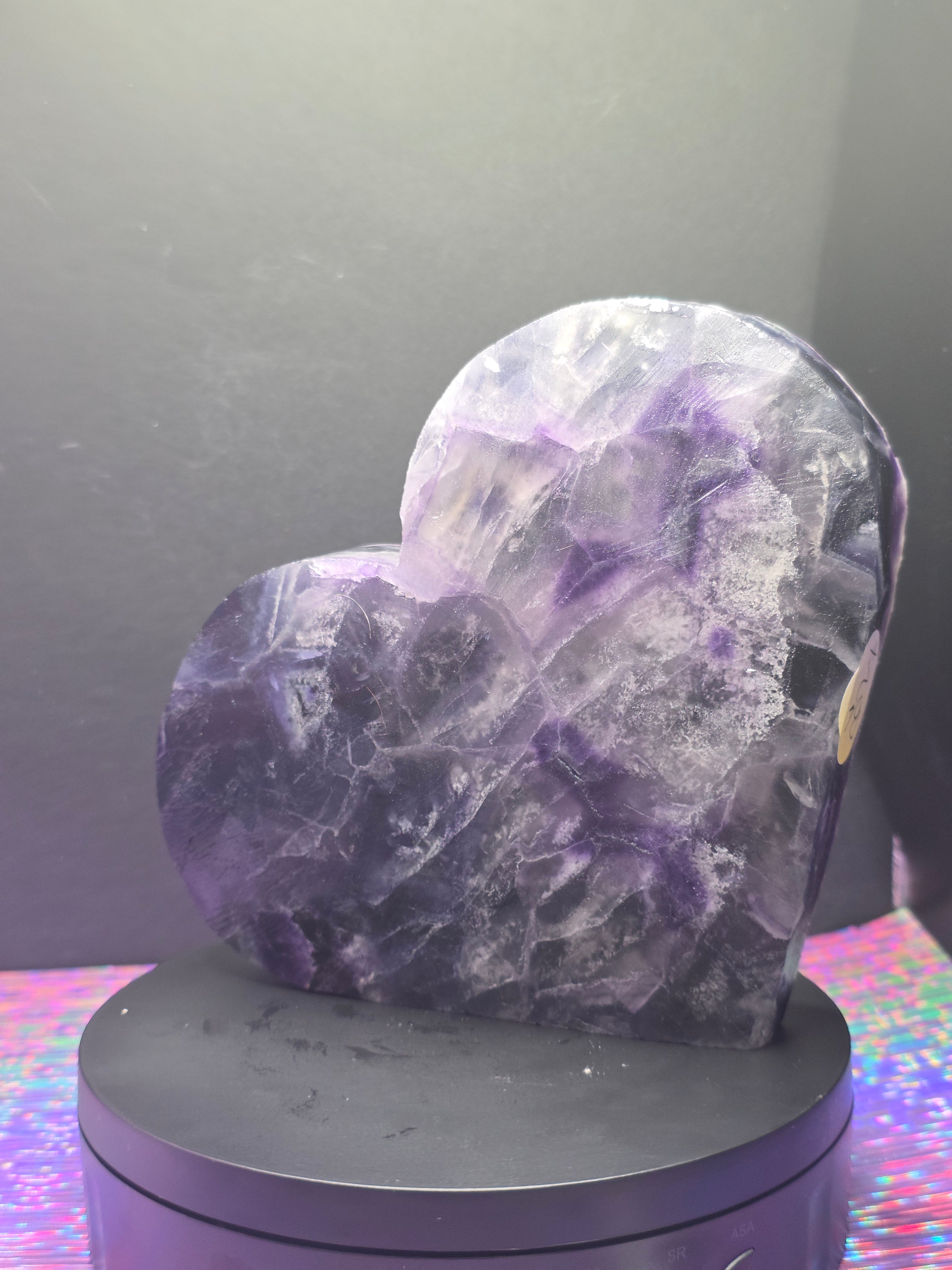 Large Half Polished / Half Raw Fluorite Heart