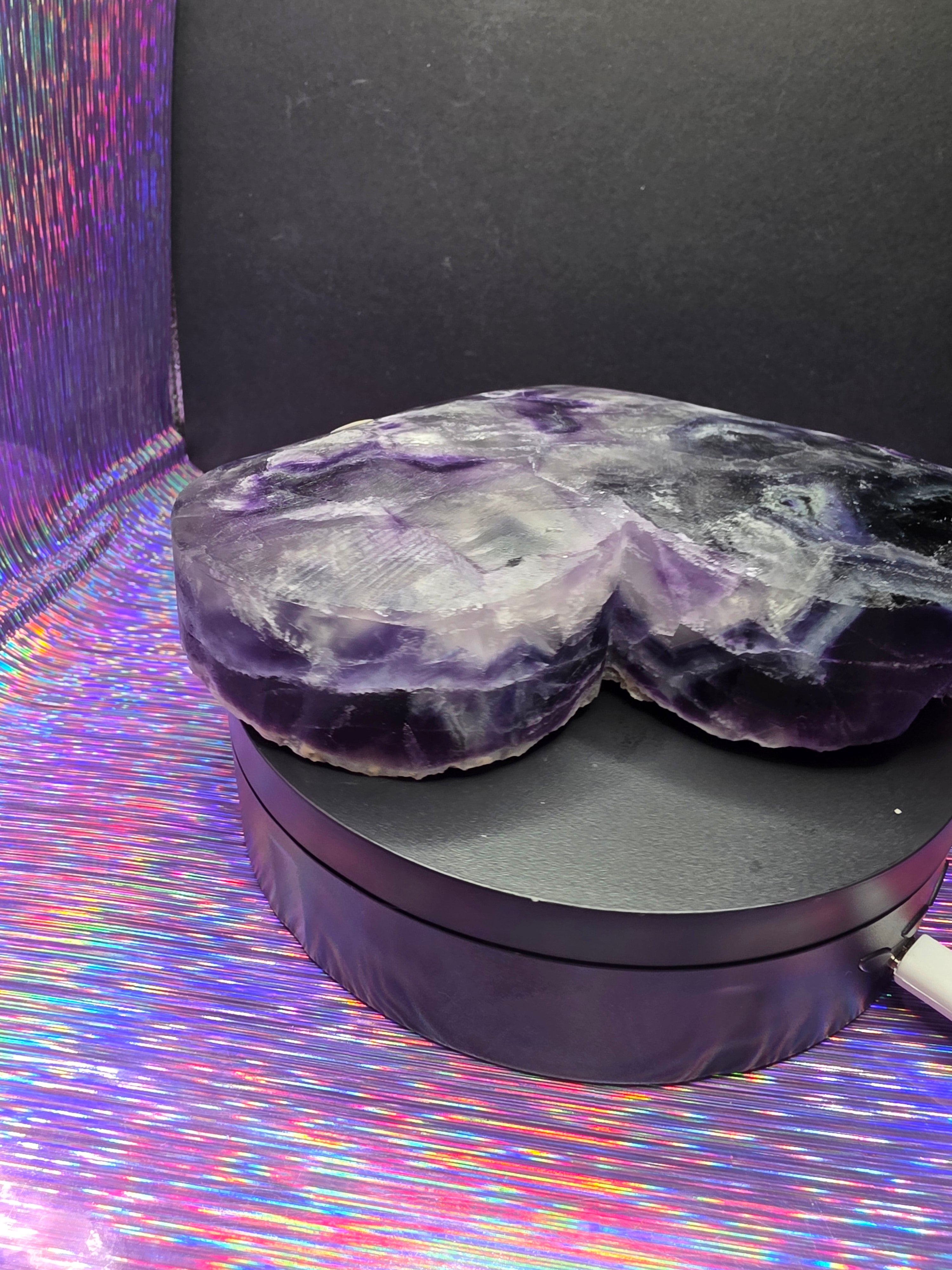 Large Half Polished / Half Raw Fluorite Heart