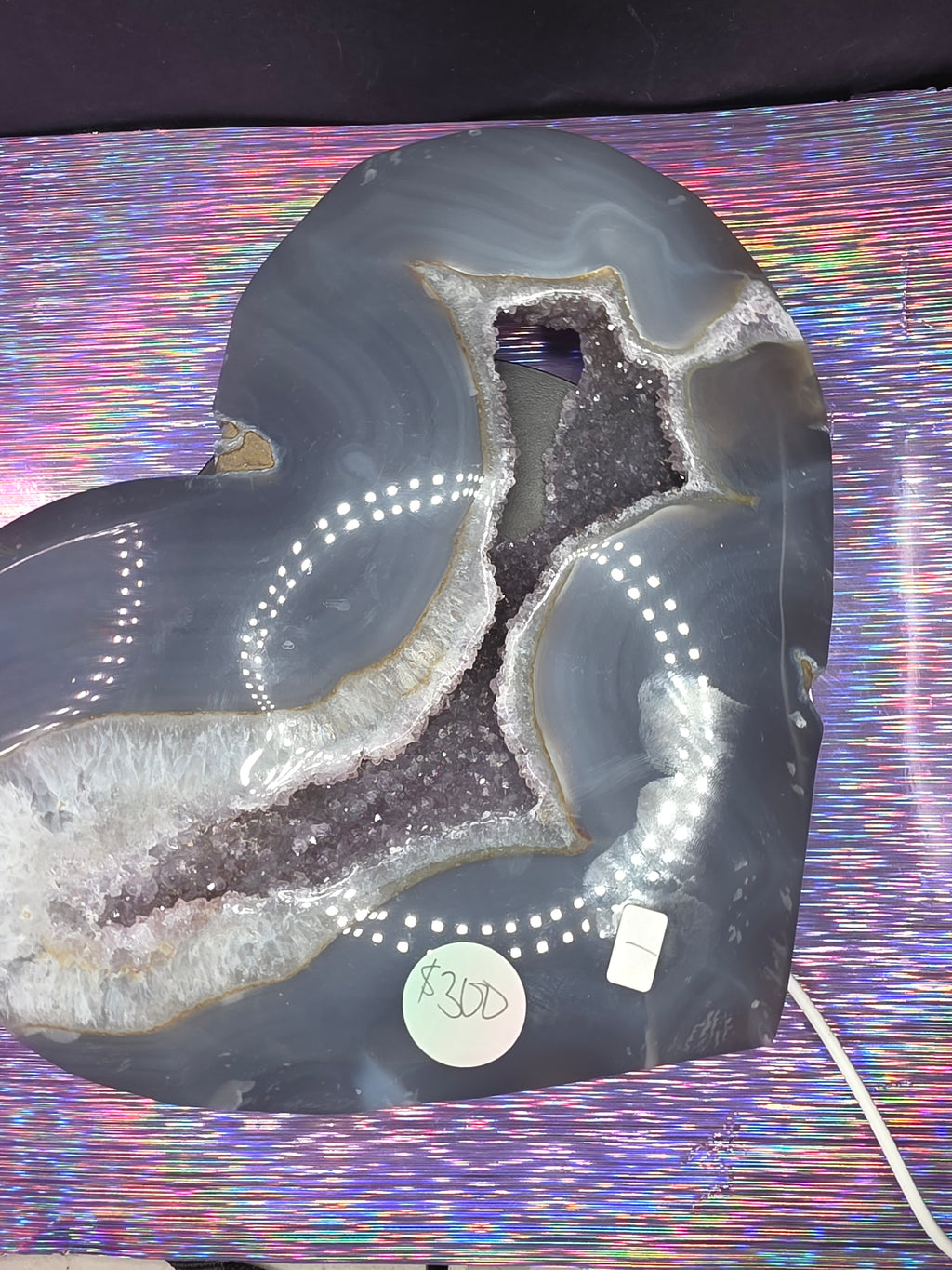 Huge Amethyst Agate Heart with Stand