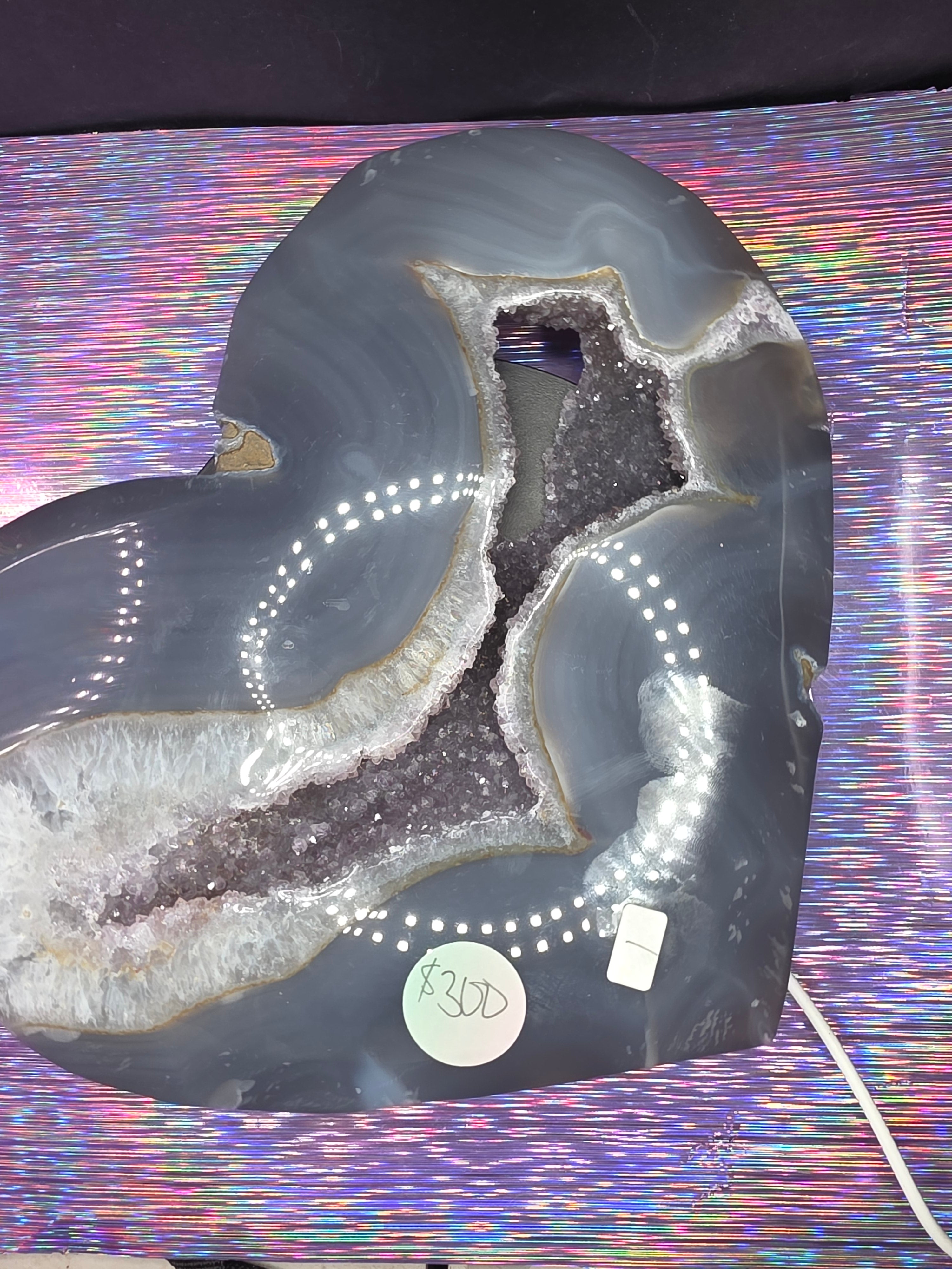 Huge Amethyst Agate Heart with Stand