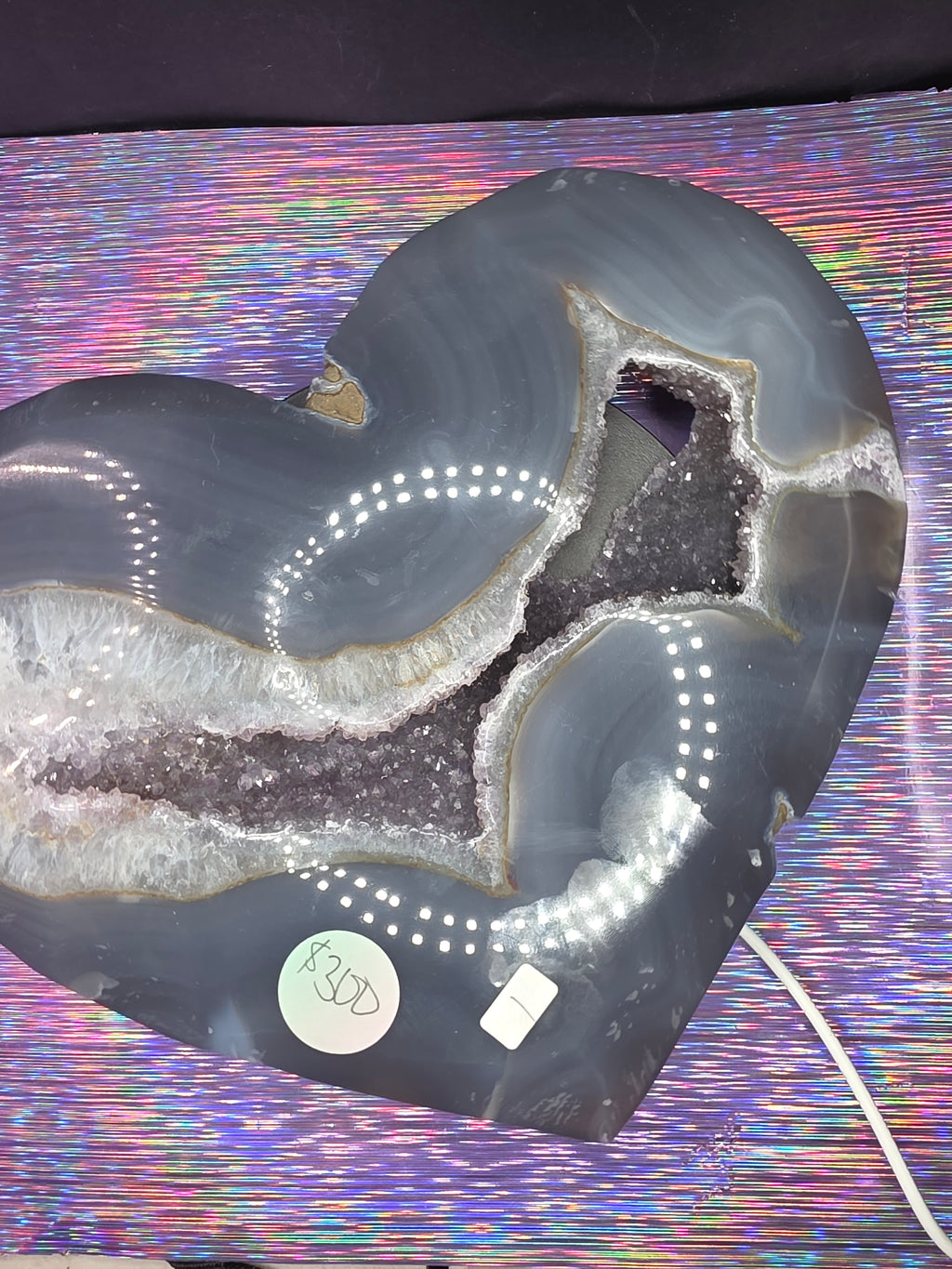 Huge Amethyst Agate Heart with Stand