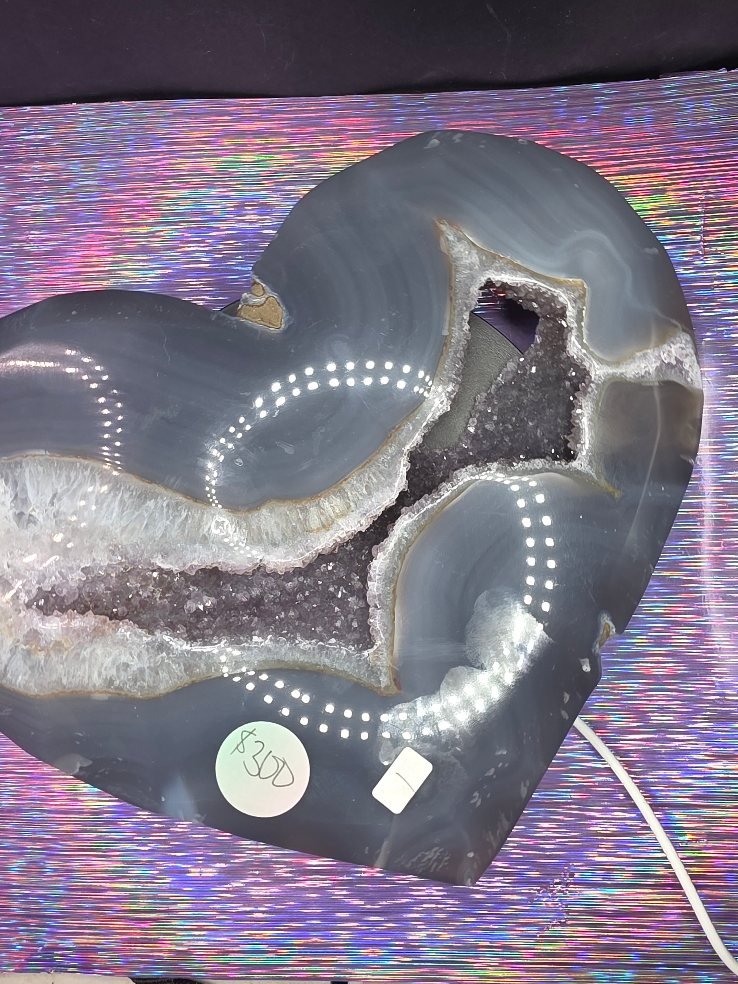 Huge Amethyst Agate Heart with Stand