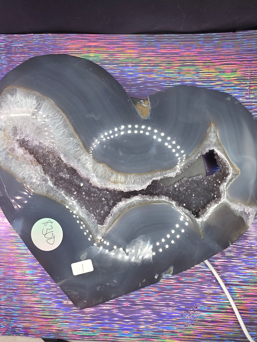 Huge Amethyst Agate Heart with Stand