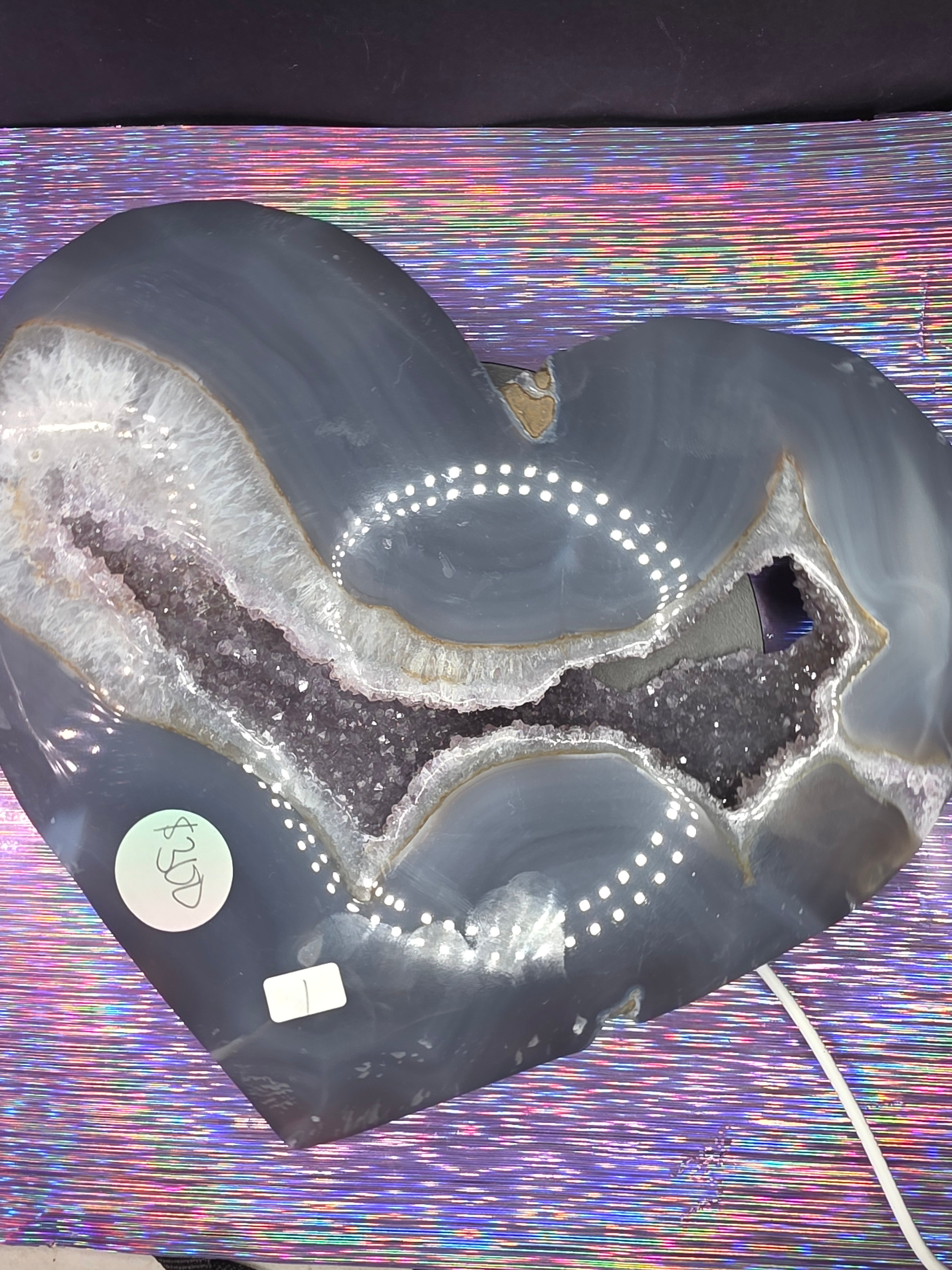 Huge Amethyst Agate Heart with Stand