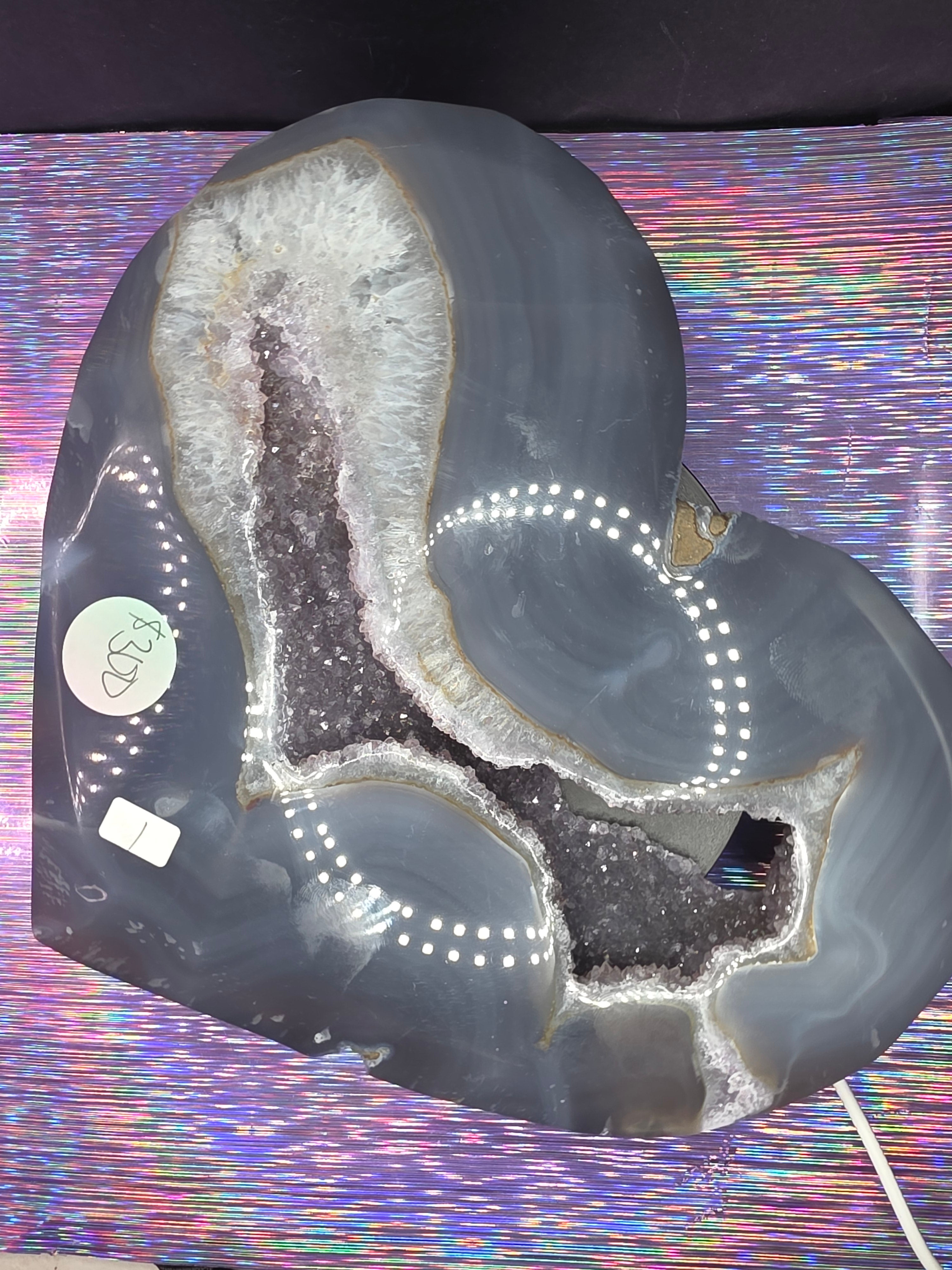 Huge Amethyst Agate Heart with Stand