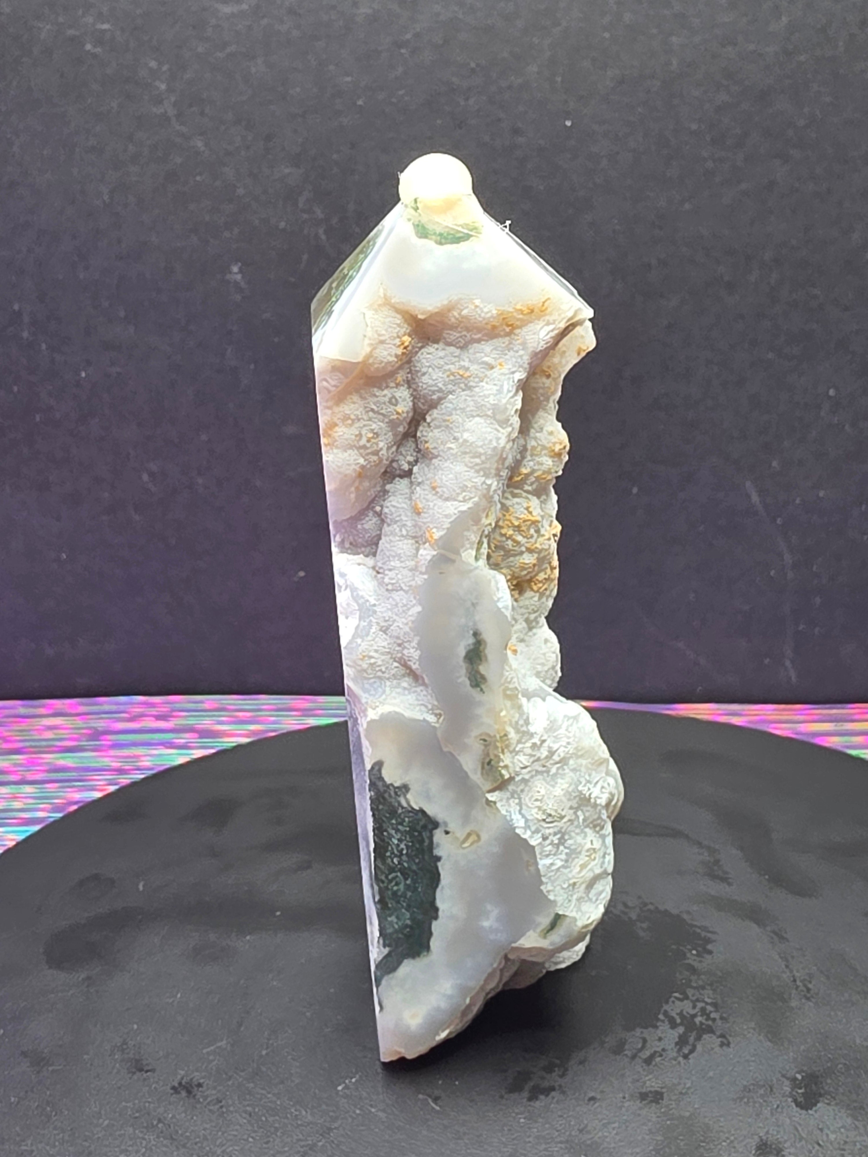 Moss Agate with Druzy Chalcedony Tower A