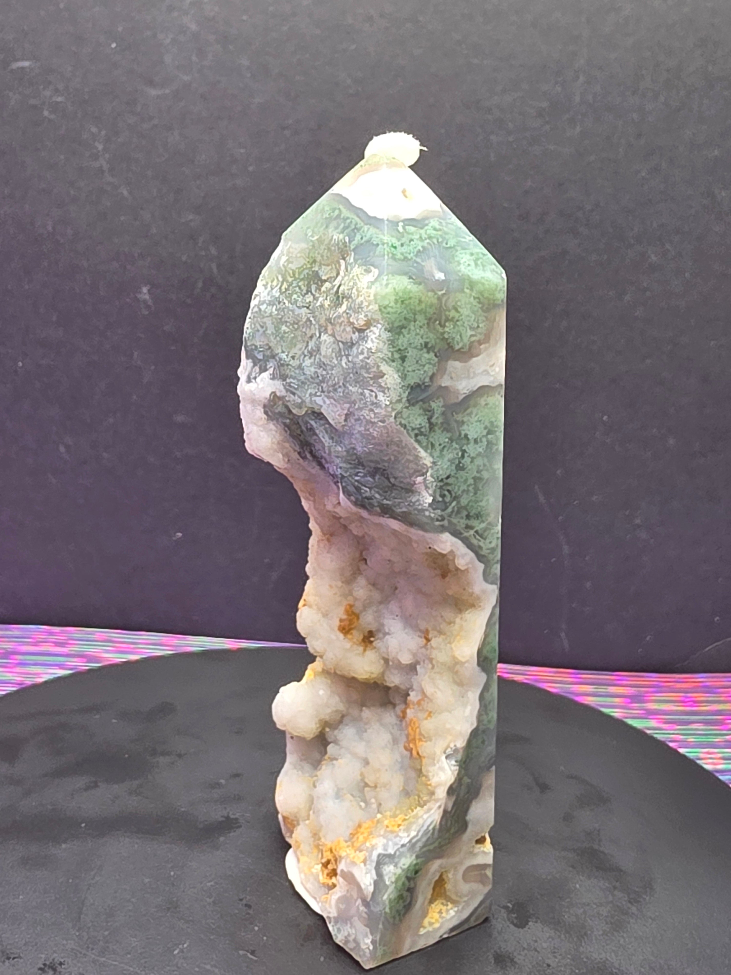 Moss Agate with Druzy Chalcedony Tower B