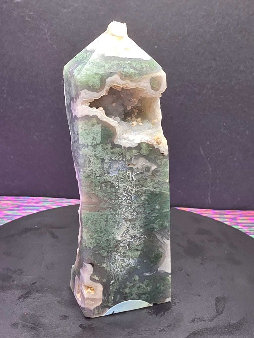 Moss Agate with Druzy Chalcedony Tower B