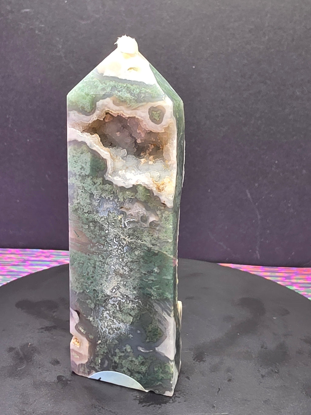Moss Agate with Druzy Chalcedony Tower B