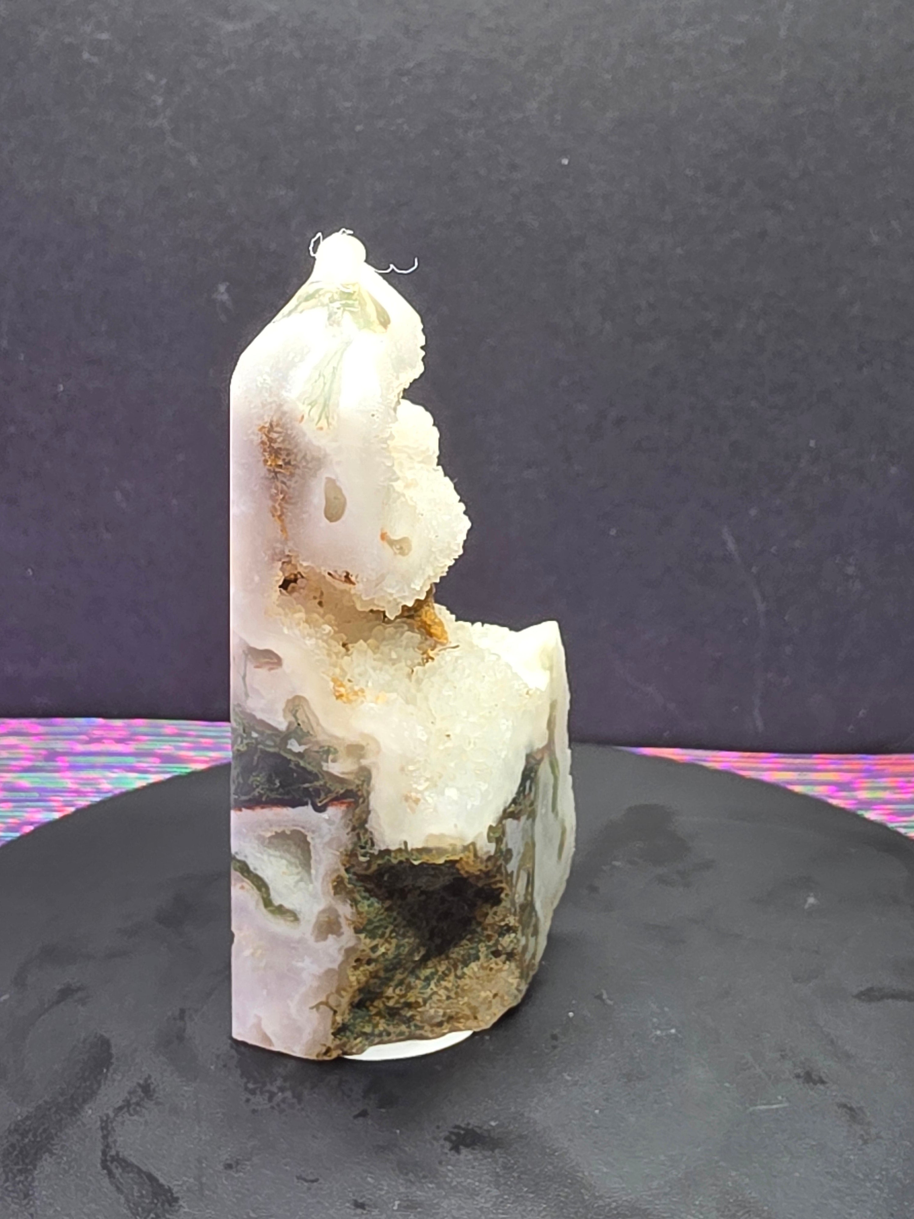 Moss Agate with Druzy Chalcedony Tower D